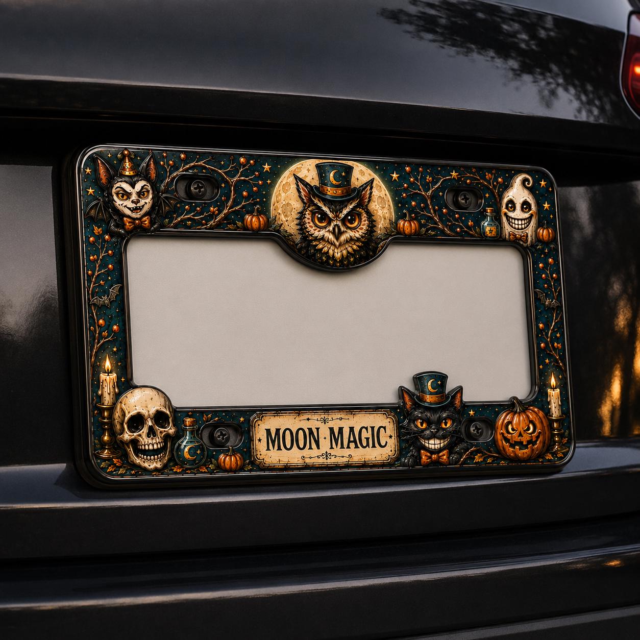 Black Cat Night of Magic Halloween License Plate Frame – Witchy Pumpkin Car Tag Frame and Spooky Auto Decor Accessory Gift - photo 12