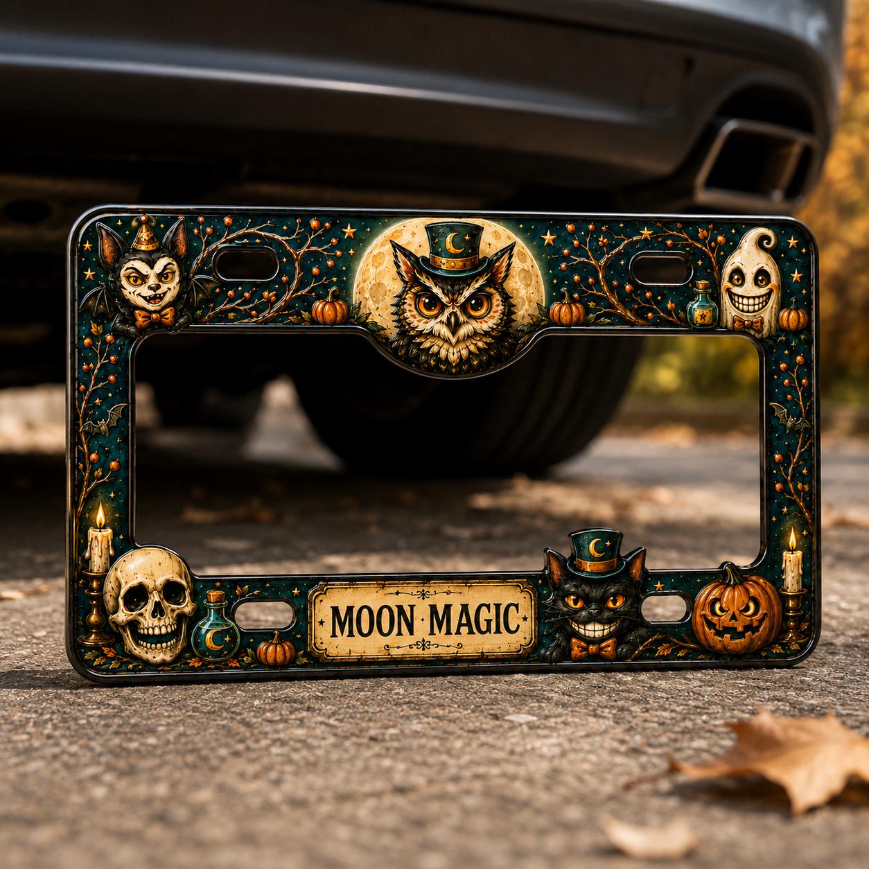 Black Cat Night of Magic Halloween License Plate Frame – Witchy Pumpkin Car Tag Frame and Spooky Auto Decor Accessory Gift - photo 13