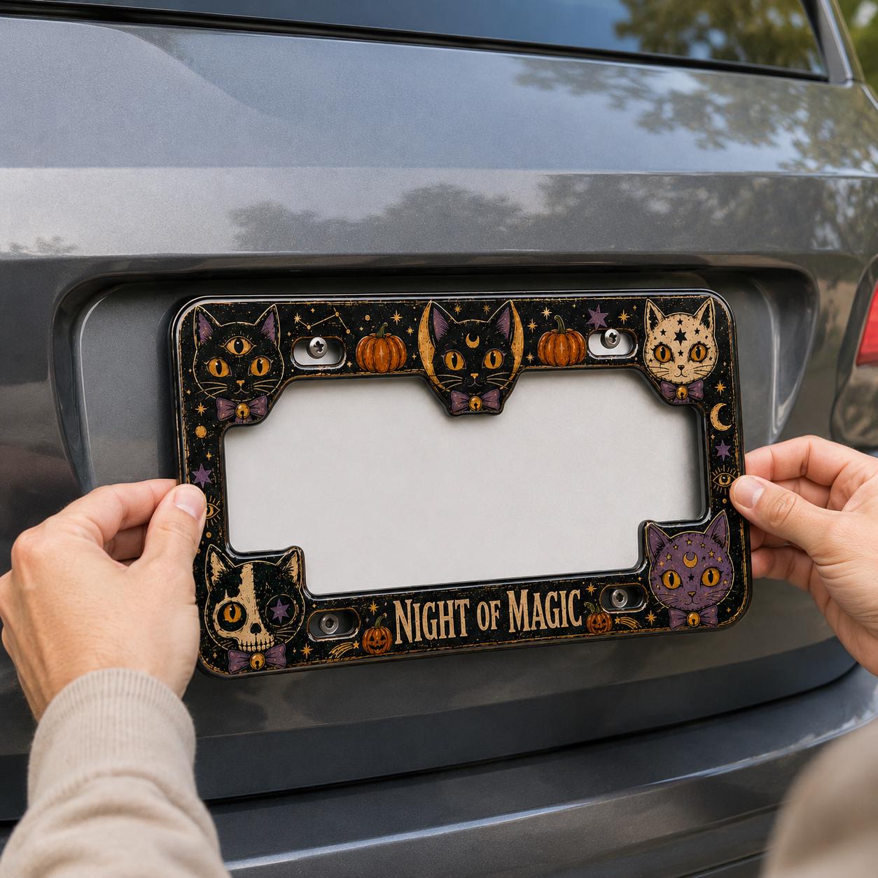 Personalized Halloween License Plate Frame with Vintage Pumpkin, Cat, Owl, and Ghost – Spooky Car Tag Holder Auto Accessory Gift - photo 3
