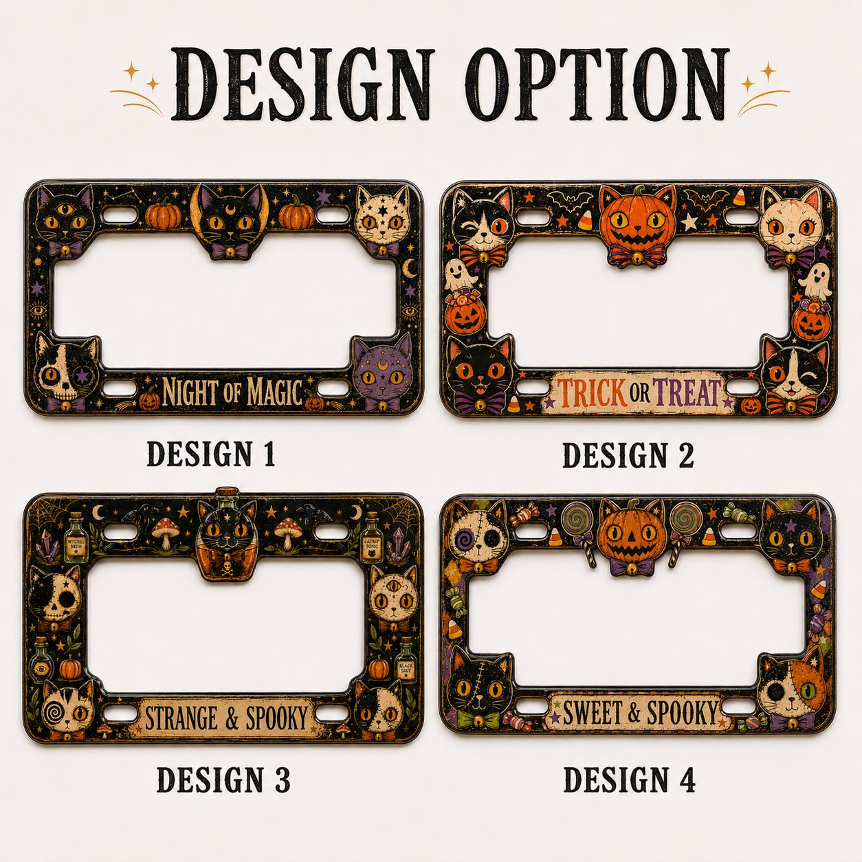 Personalized Halloween License Plate Frame with Vintage Pumpkin, Cat, Owl, and Ghost – Spooky Car Tag Holder Auto Accessory Gift - photo 4