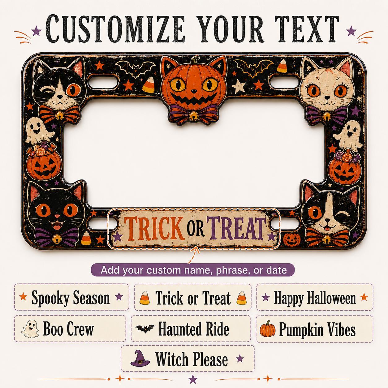 Personalized Halloween License Plate Frame with Vintage Pumpkin, Cat, Owl, and Ghost – Spooky Car Tag Holder Auto Accessory Gift - photo 5