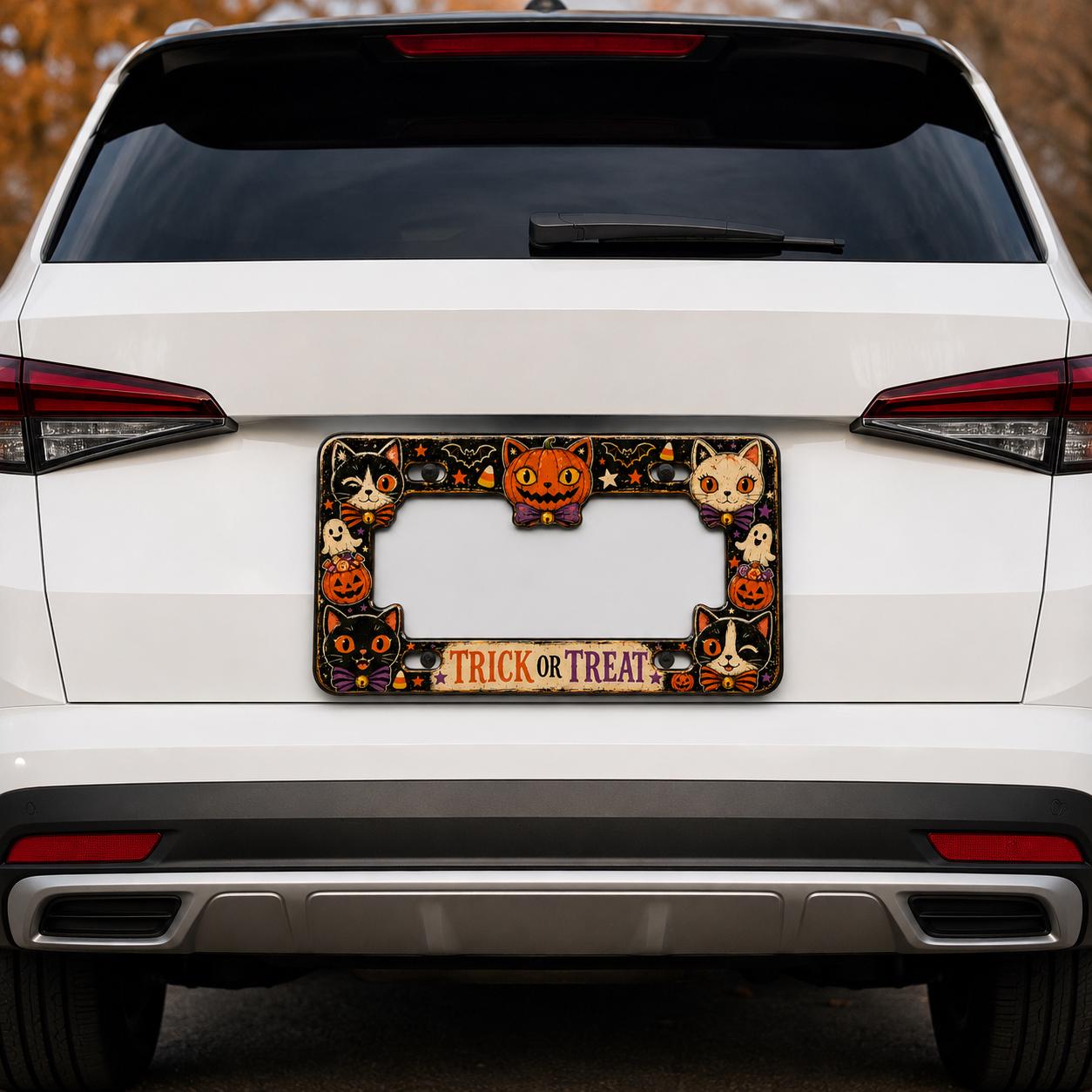 Personalized Halloween License Plate Frame with Vintage Pumpkin, Cat, Owl, and Ghost – Spooky Car Tag Holder Auto Accessory Gift - photo 7