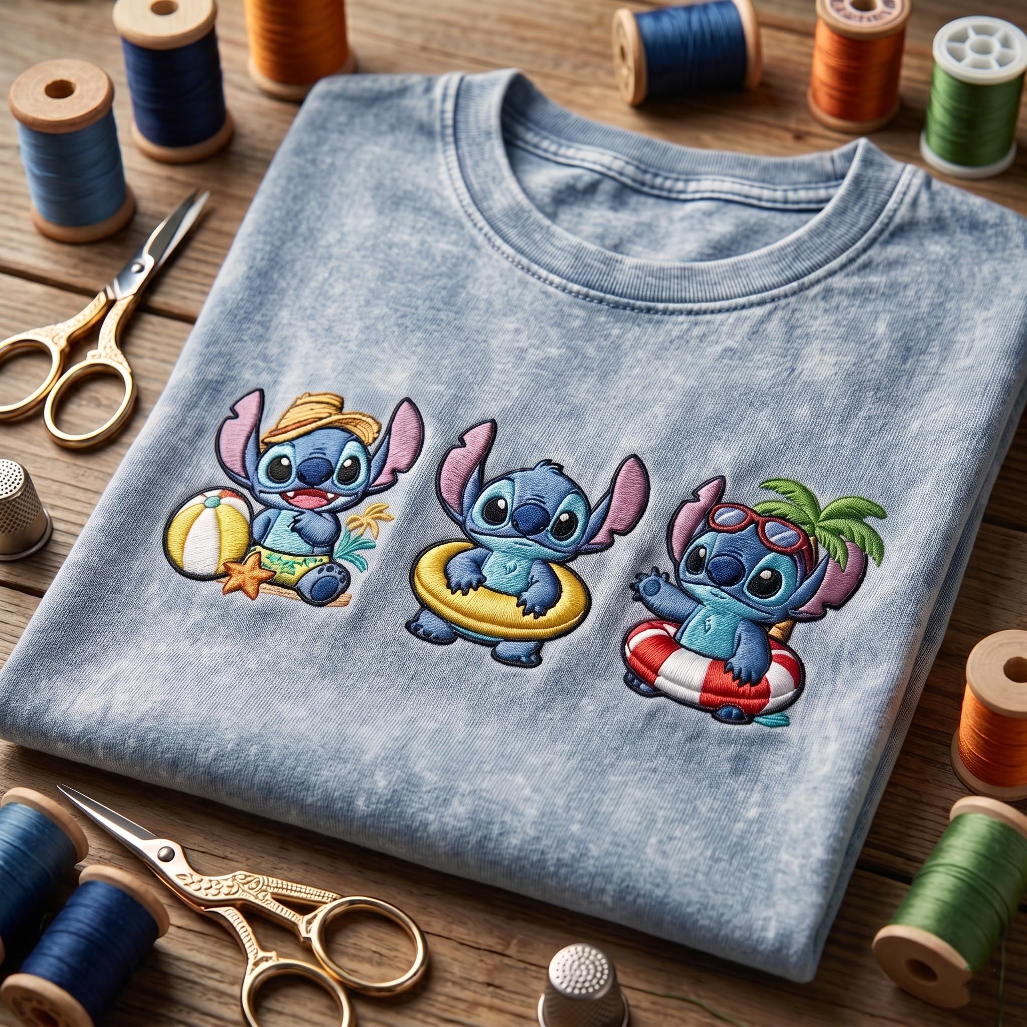 Embroidered Disney Stitch Summer Beach Center Wash Tee for Family Disneyland Vacation and Retro Disney Park Outfit - photo 2