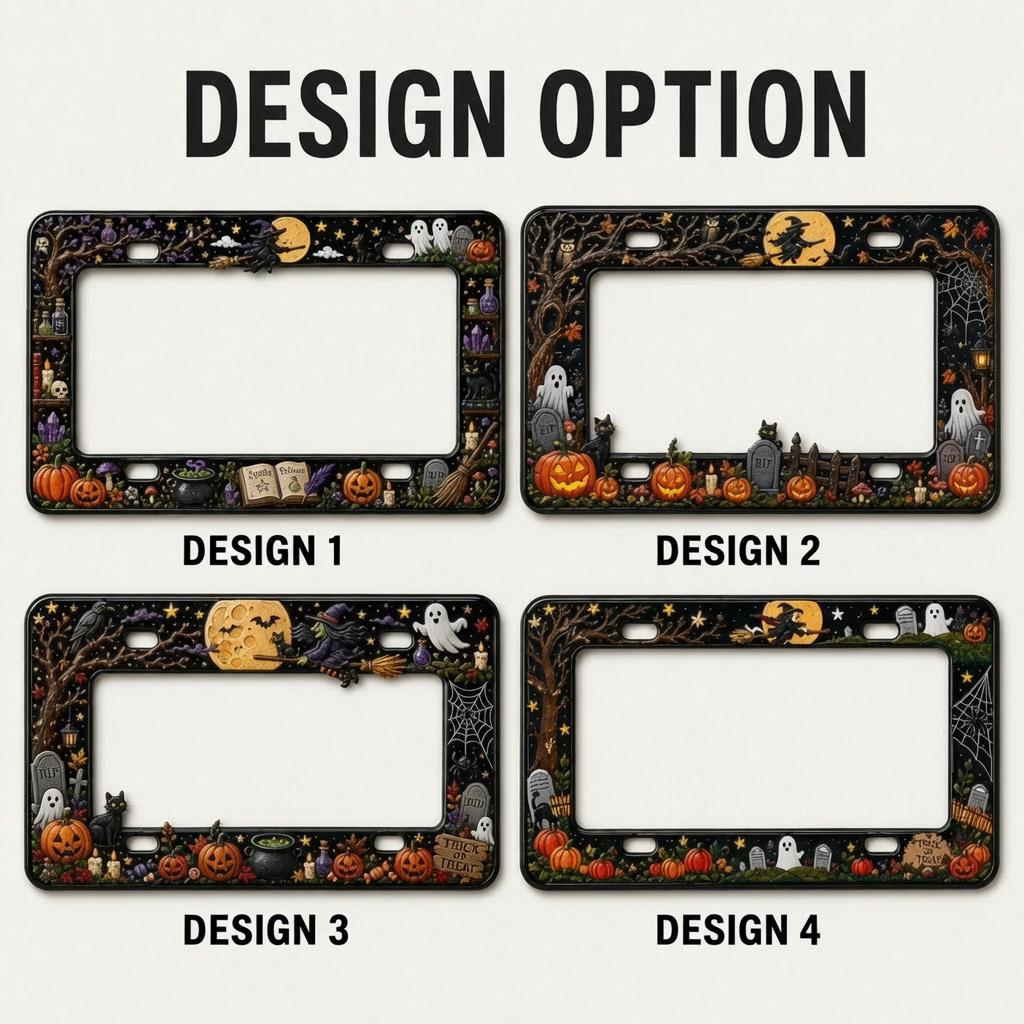 Haunted Graveyard Halloween License Plate Frame – Ghost, Pumpkin, and Witch Car Tag Frame for Spooky Auto Decor Accessory Gift - photo 4