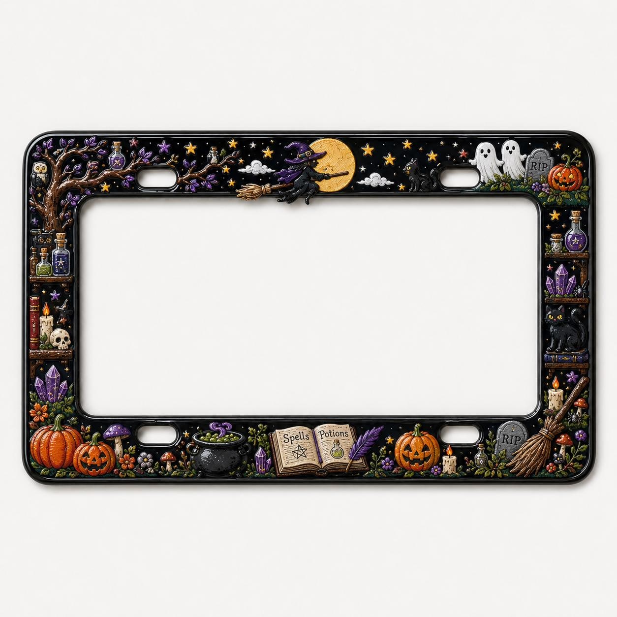 Haunted Graveyard Halloween License Plate Frame – Ghost, Pumpkin, and Witch Car Tag Frame for Spooky Auto Decor Accessory Gift - photo 6