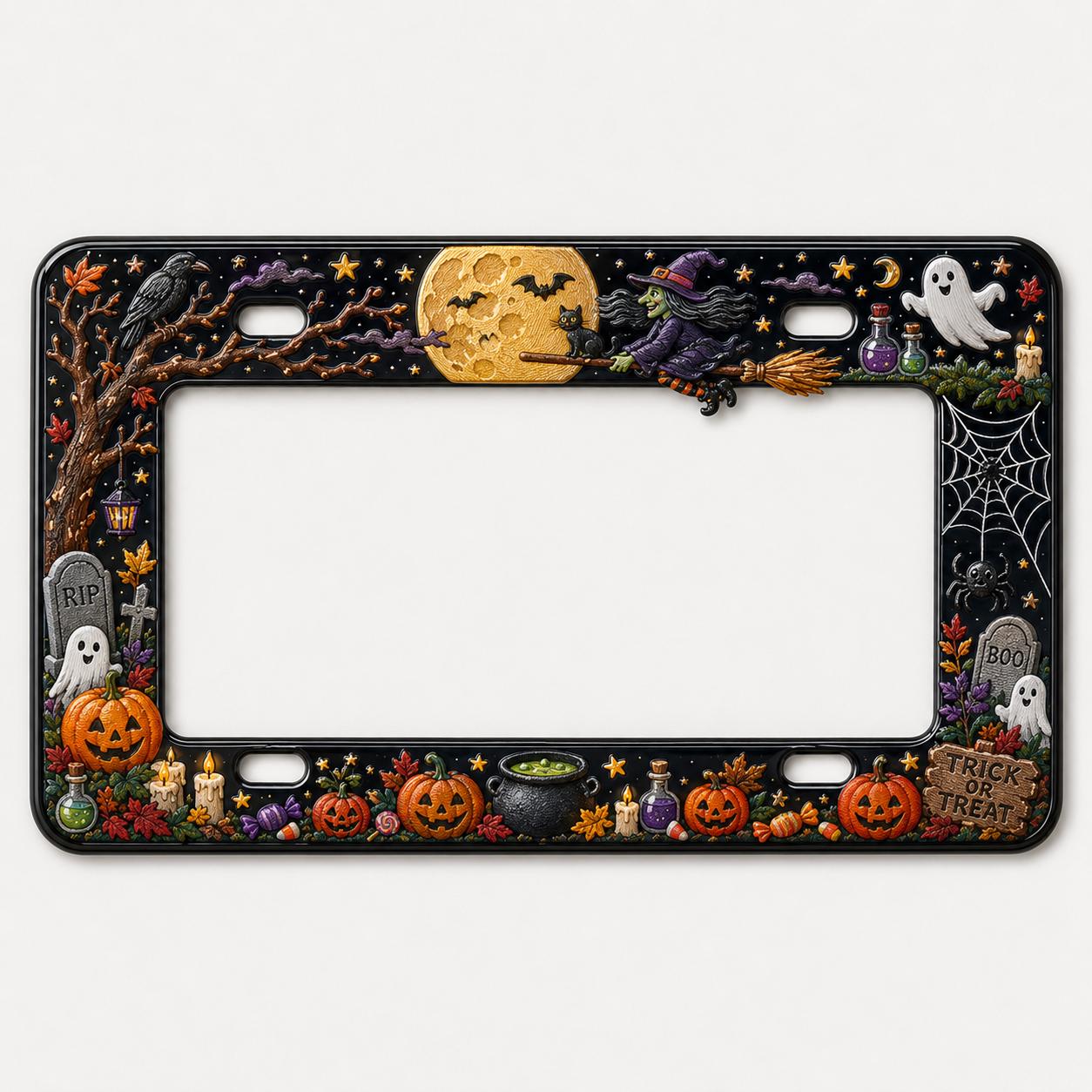 Haunted Graveyard Halloween License Plate Frame – Ghost, Pumpkin, and Witch Car Tag Frame for Spooky Auto Decor Accessory Gift - photo 7