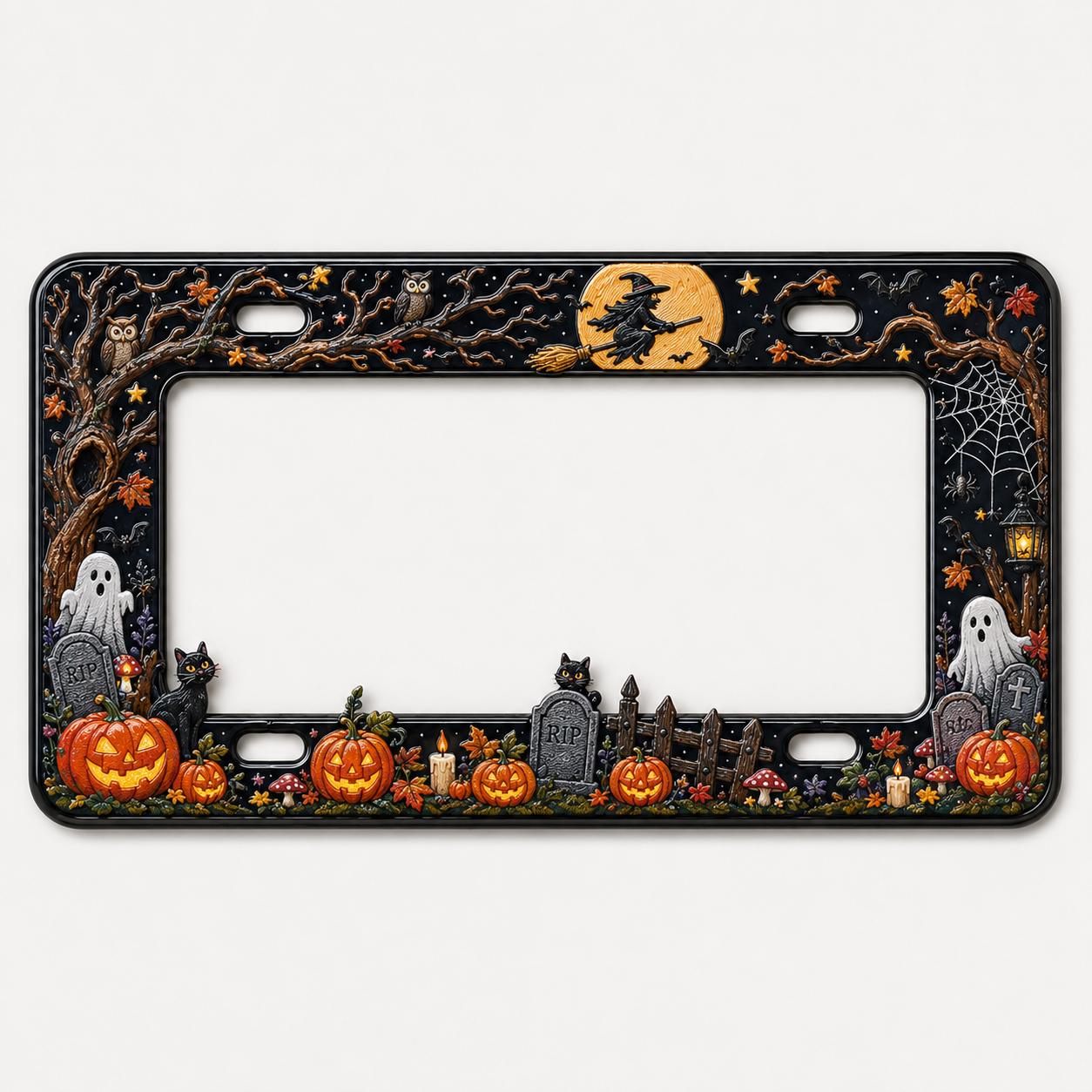 Haunted Graveyard Halloween License Plate Frame – Ghost, Pumpkin, and Witch Car Tag Frame for Spooky Auto Decor Accessory Gift - photo 8