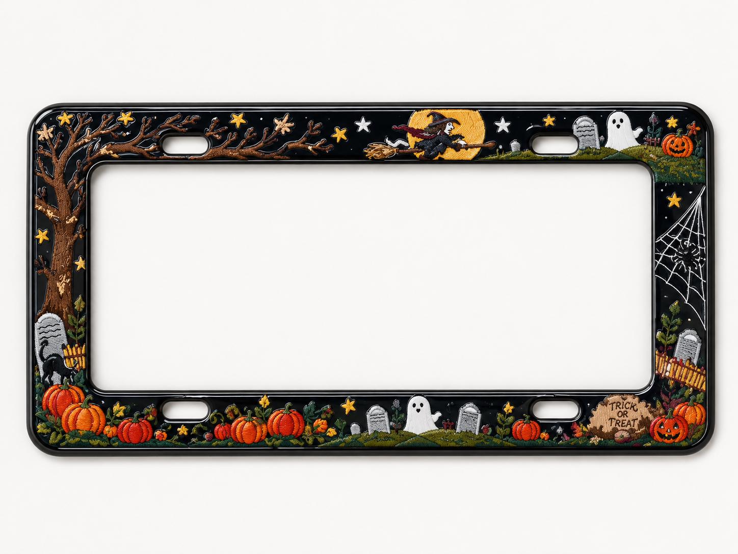 Haunted Graveyard Halloween License Plate Frame – Ghost, Pumpkin, and Witch Car Tag Frame for Spooky Auto Decor Accessory Gift - photo 9