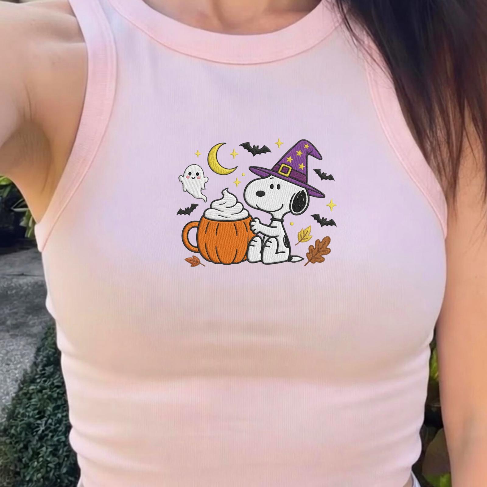 Embroidered Halloween Pumpkin Baby Tee – Cute Fall Snoopy Witch Spaghetti Strap Tank Top And Cozy Autumn Shirt - photo 2