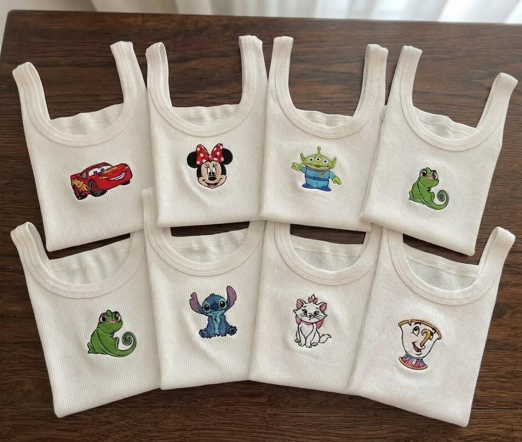 Custom Embroidered Disney Inspired Character Crop Tank Top, Personalized Magical Park Day Shirt for Family Vacation Outfit