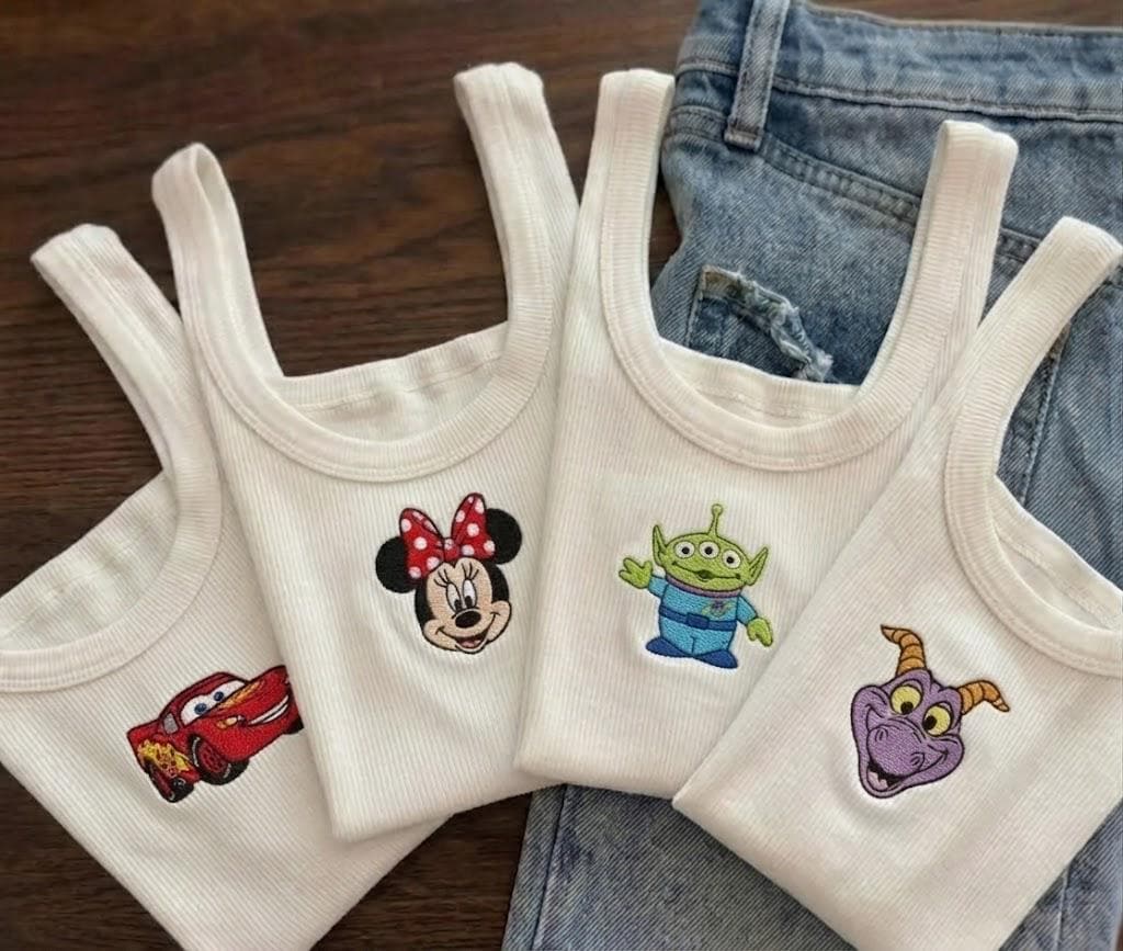 Custom Embroidered Disney Inspired Character Crop Tank Top, Personalized Magical Park Day Shirt for Family Vacation Outfit - photo 2