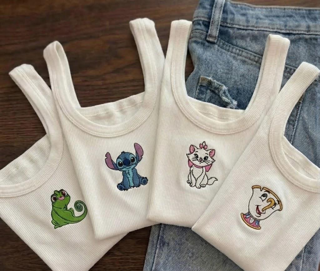 Custom Embroidered Disney Inspired Character Crop Tank Top, Personalized Magical Park Day Shirt for Family Vacation Outfit - photo 5