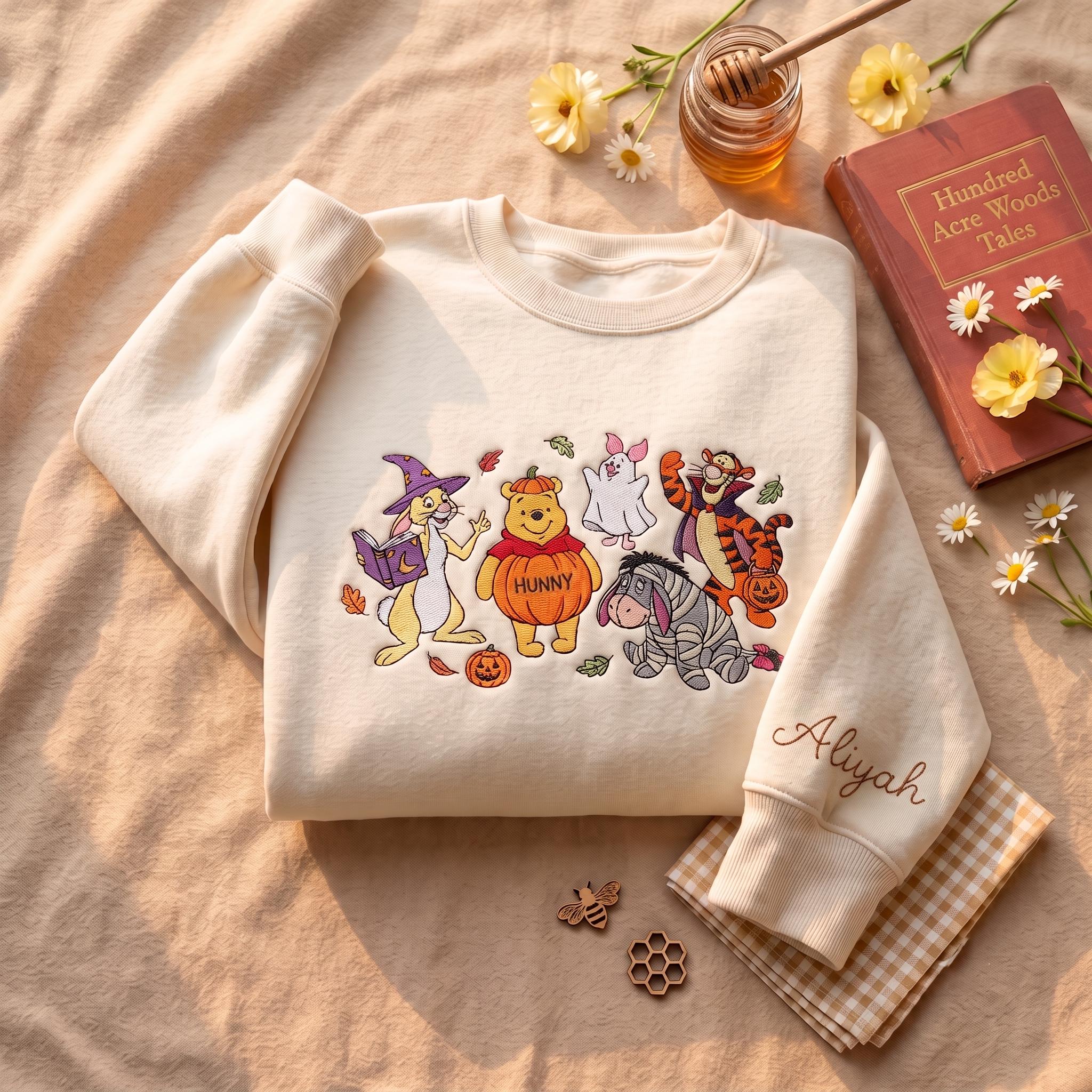 Embroidered Halloween Winnie the Pooh and Friends Sweatshirt With Cute Storybook Bear Pumpkin for Fall Autumn Spooky Gift - photo 2