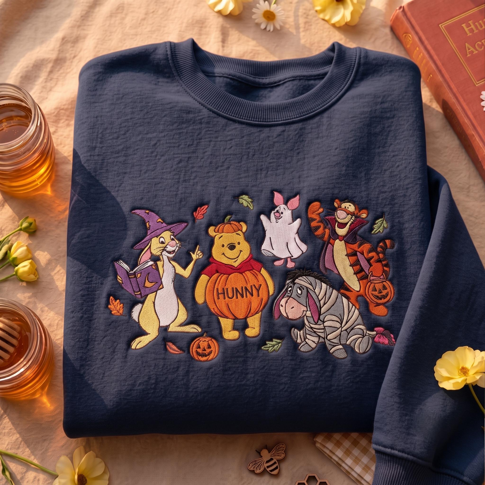 Embroidered Halloween Winnie the Pooh and Friends Sweatshirt With Cute Storybook Bear Pumpkin for Fall Autumn Spooky Gift - photo 3