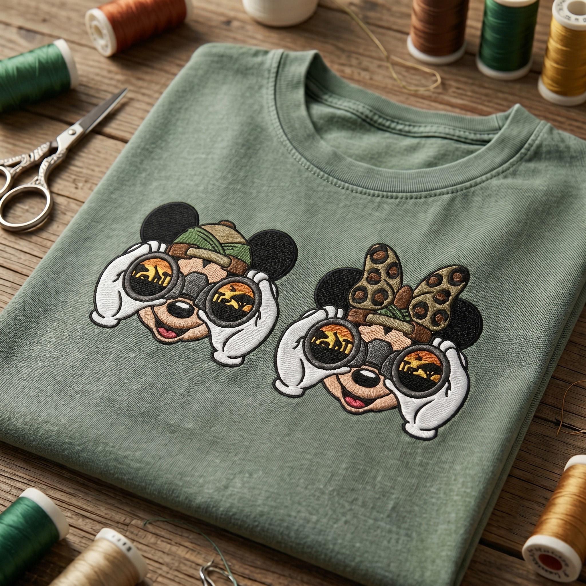 Embroidered Mickey and Minnie Safari Binoculars Mineral Wash Tee for Disney Family Matching Disneyland Vacation Park Outfit - photo 2