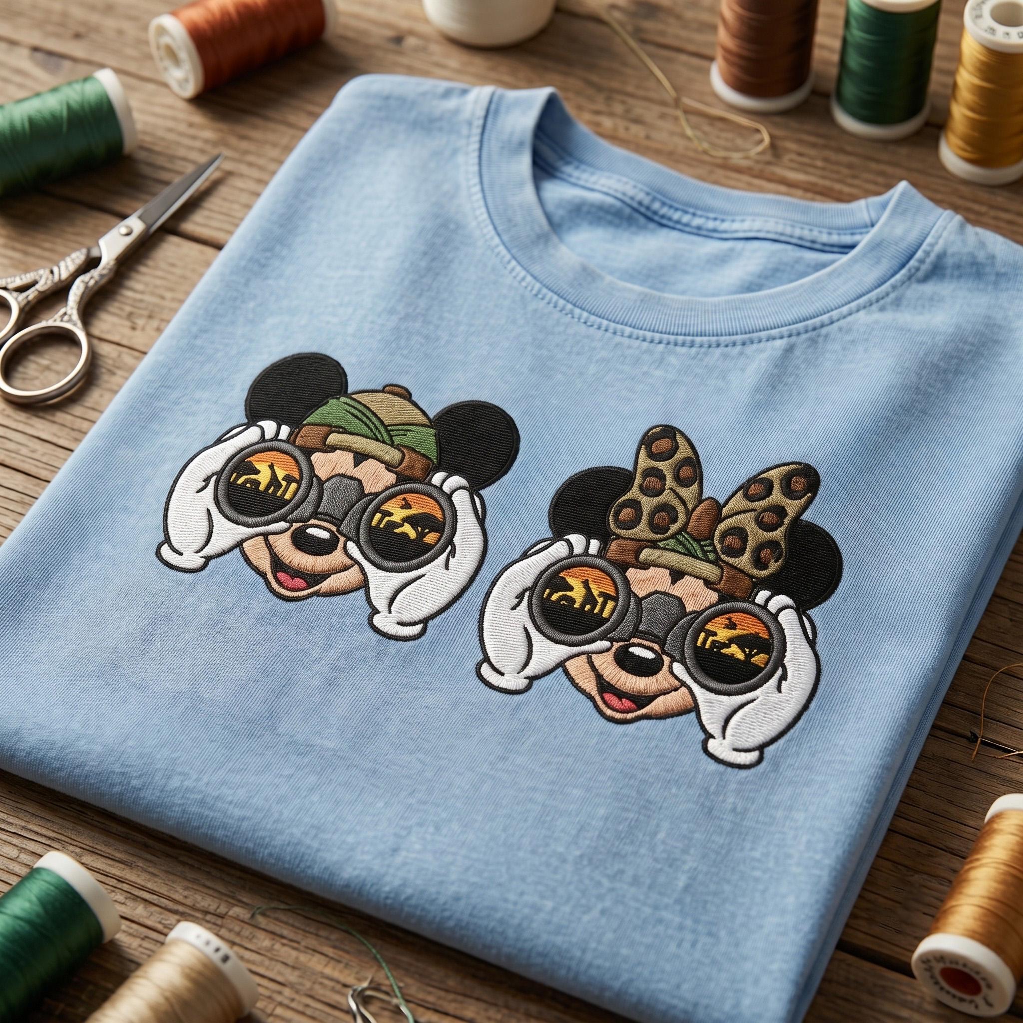 Embroidered Mickey and Minnie Safari Binoculars Mineral Wash Tee for Disney Family Matching Disneyland Vacation Park Outfit - photo 3