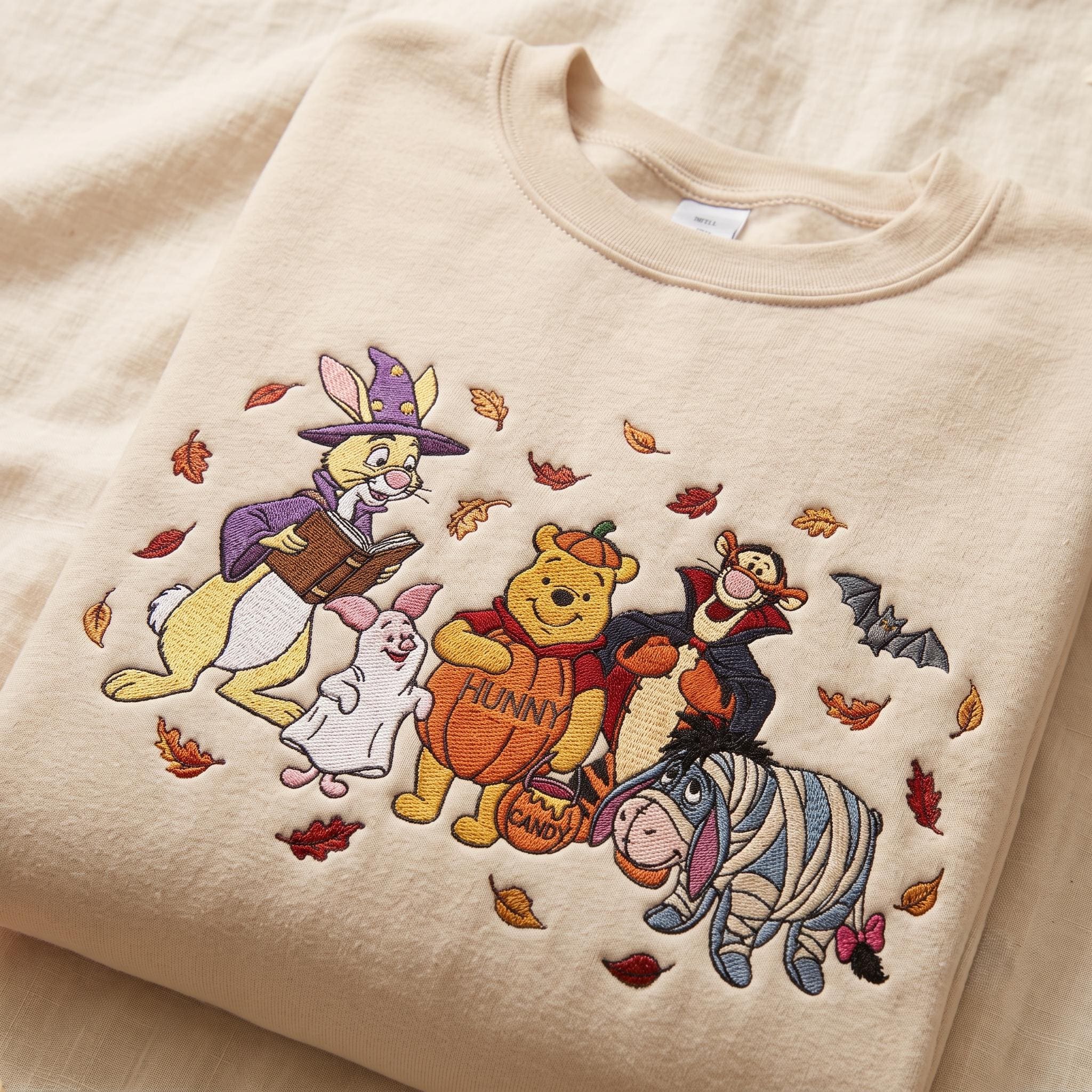 Embroidered Halloween Winnie the Pooh and Friends Sweatshirt for Fall Autumn With Cute Storybook Bear Pumpkin Spooky Gift