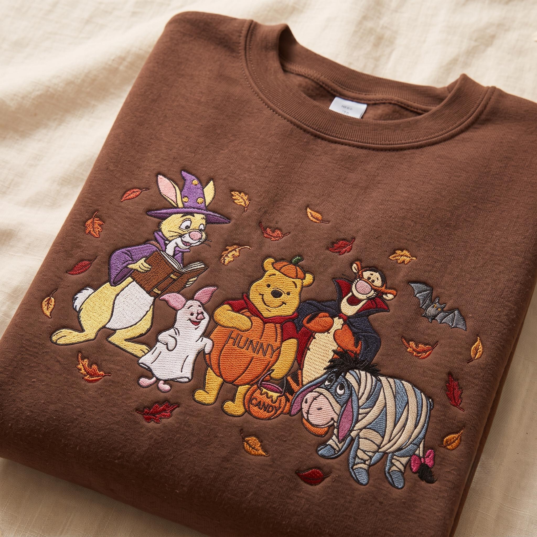 Embroidered Halloween Winnie the Pooh and Friends Sweatshirt for Fall Autumn With Cute Storybook Bear Pumpkin Spooky Gift - photo 2