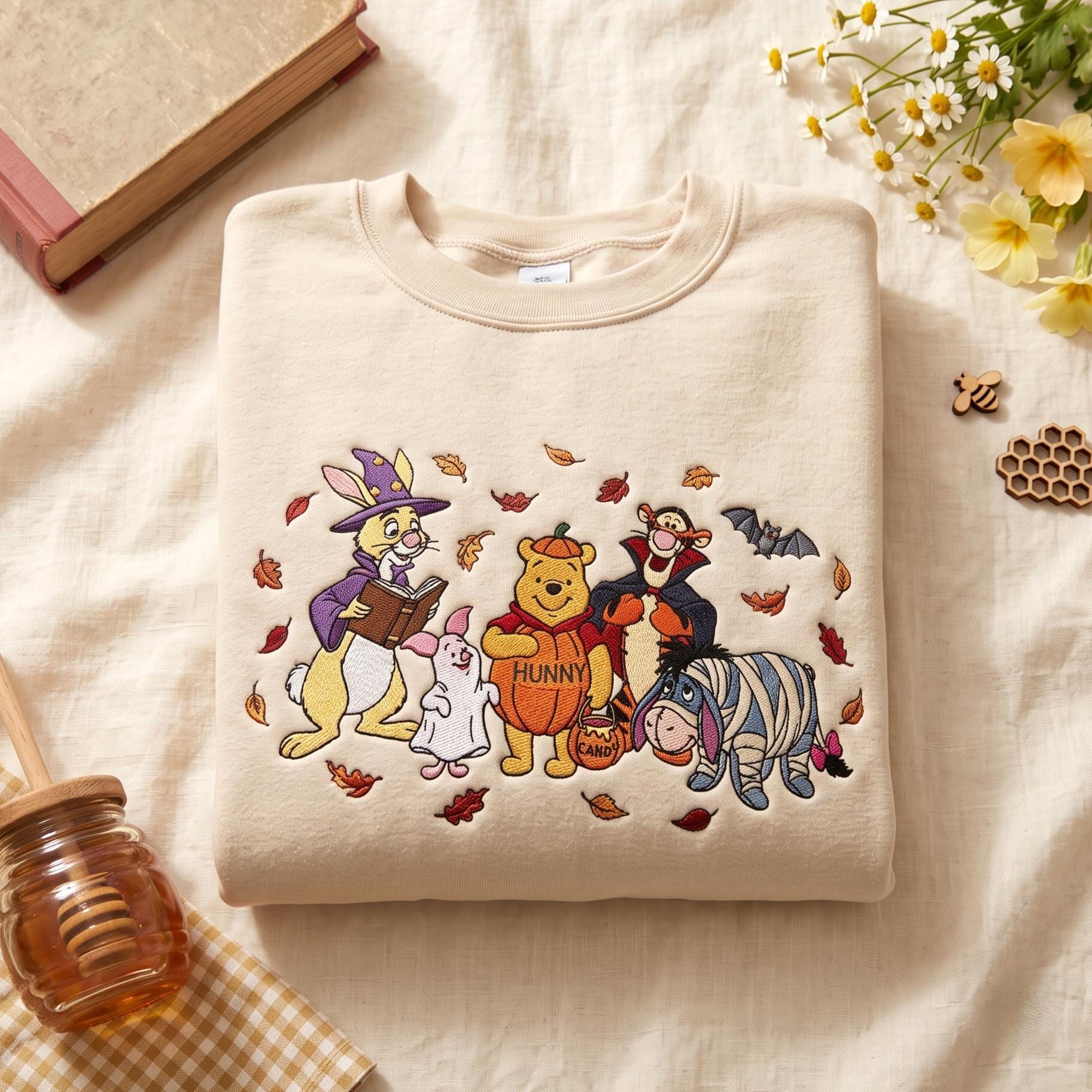 Embroidered Halloween Winnie the Pooh and Friends Sweatshirt for Fall Autumn With Cute Storybook Bear Pumpkin Spooky Gift - photo 3