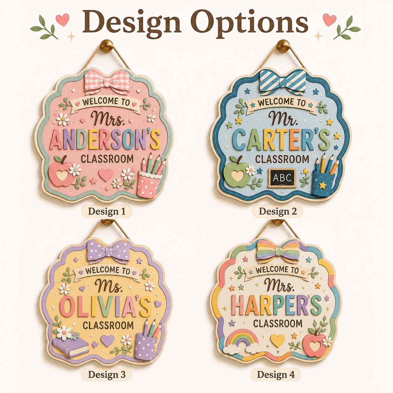 Personalized Custom Teacher Name Wooden Door Hanger – Coquette Style Teacher Classroom Door Sign - photo 6