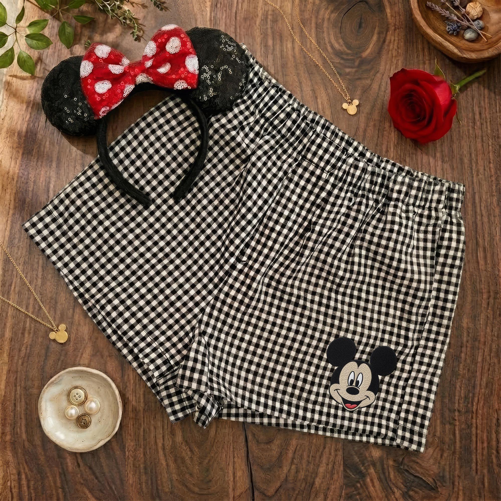 Mickey and Friends Embroidered Gingham Shorts With Disney Characters for Family Friends Trip and Gift for Her - photo 4
