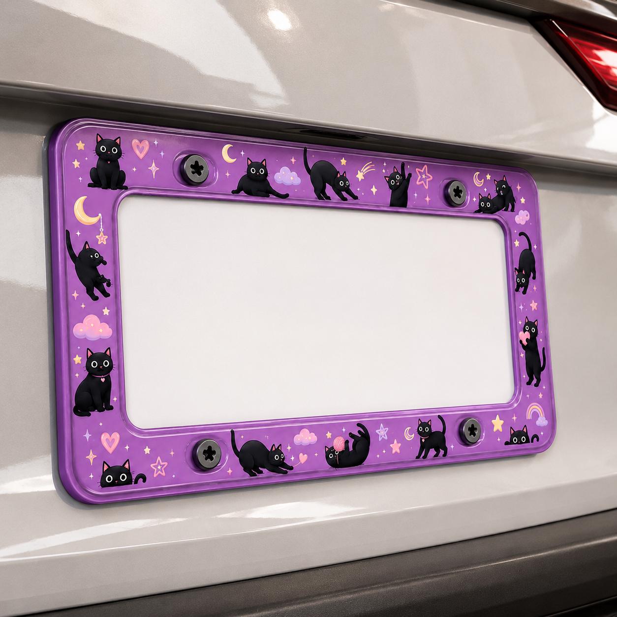 Purple Black Cat and Pumpkin Halloween License Plate Frame – Cute Spooky Car Tag Frame Auto Decor Accessory Gift - photo 6