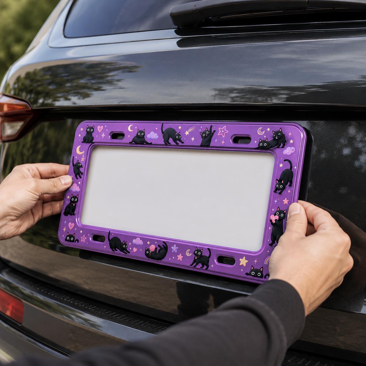Purple Black Cat and Pumpkin Halloween License Plate Frame – Cute Spooky Car Tag Frame Auto Decor Accessory Gift - photo 10