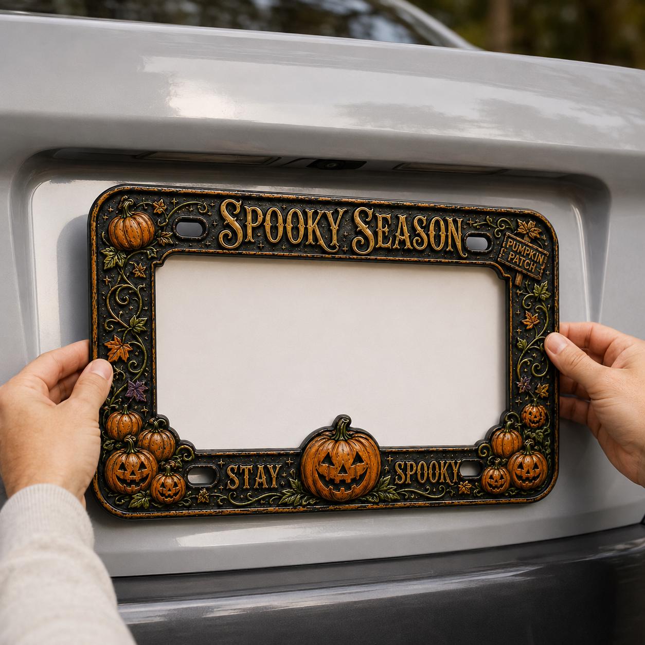 Trick or Treat Pumpkin Patch Halloween License Plate Frame – Vintage Pumpkin Car Tag Frame and Spooky Auto Decor Accessory Gift - photo 2