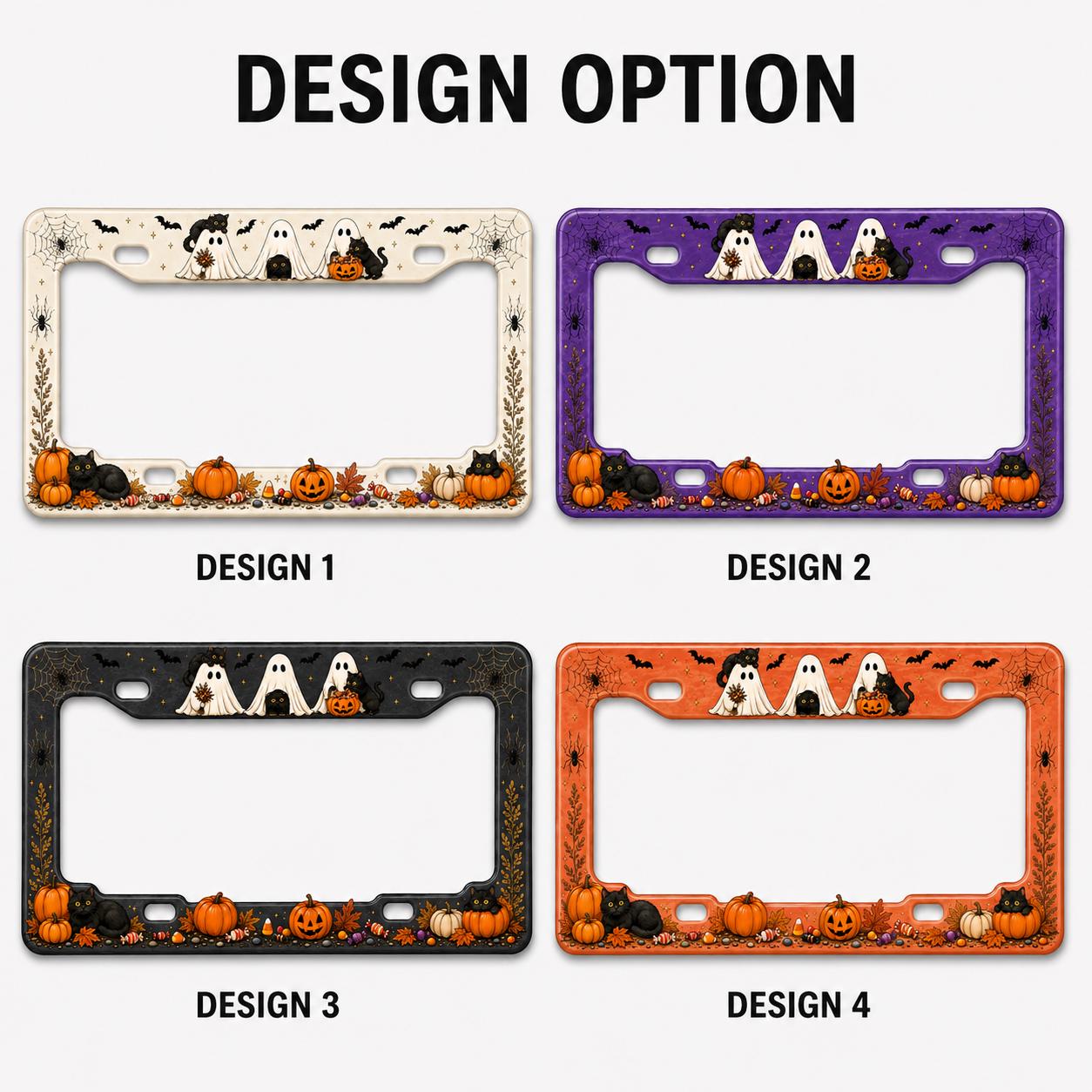 Cute Spooky Halloween License Plate Frame for Auto – Black Cat, Ghost and Pumpkin Fall Car Tag Frame Decor Accessory Gift - photo 3