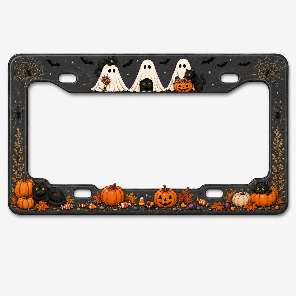 Cute Spooky Halloween License Plate Frame for Auto – Black Cat, Ghost and Pumpkin Fall Car Tag Frame Decor Accessory Gift - photo 5