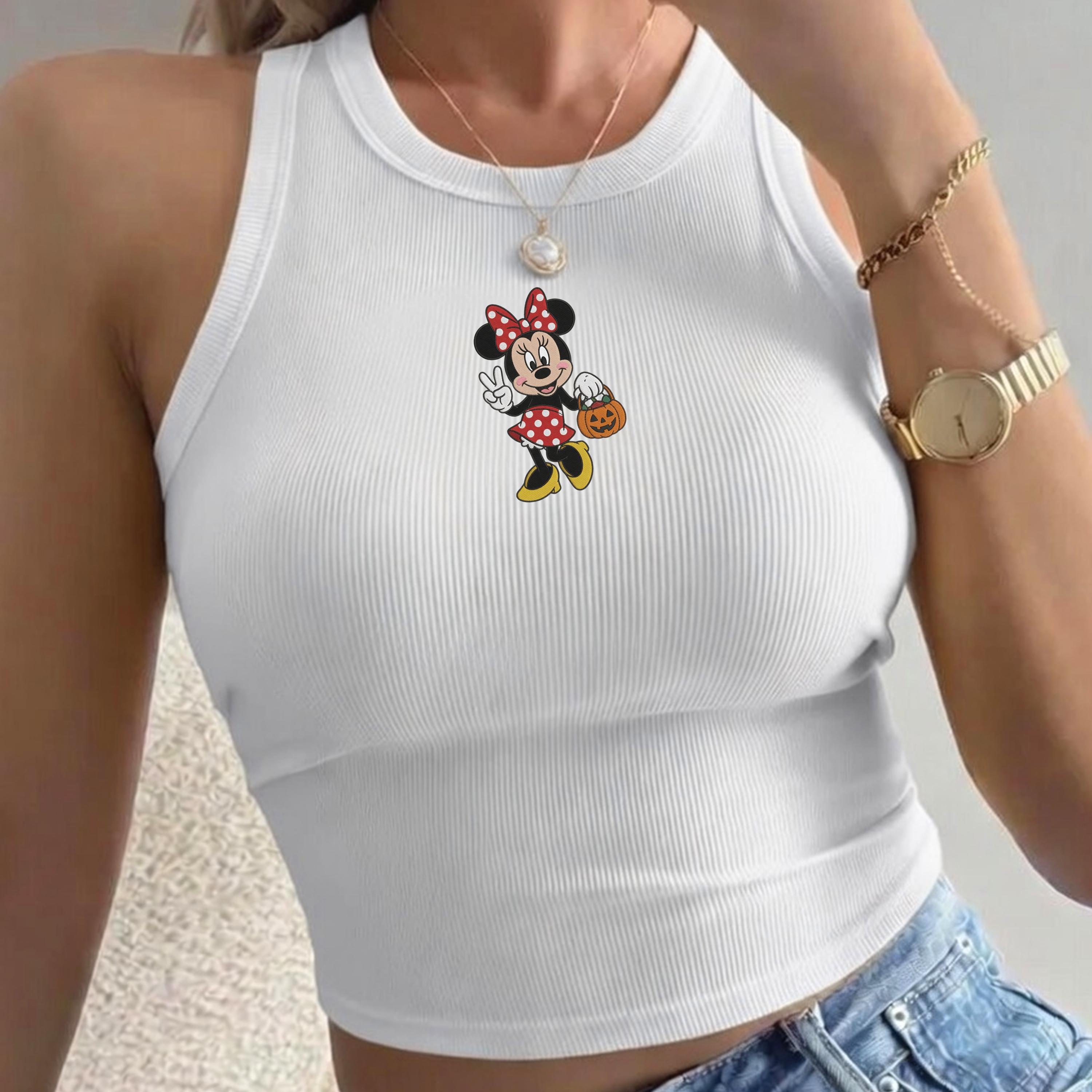Embroidered Minnie Halloween Baby Tee Tank Top – Cute Ghost Pumpkin Spaghetti Strap Spooky Season Park Day Shirt For Fall Vacation Outfit - photo 8