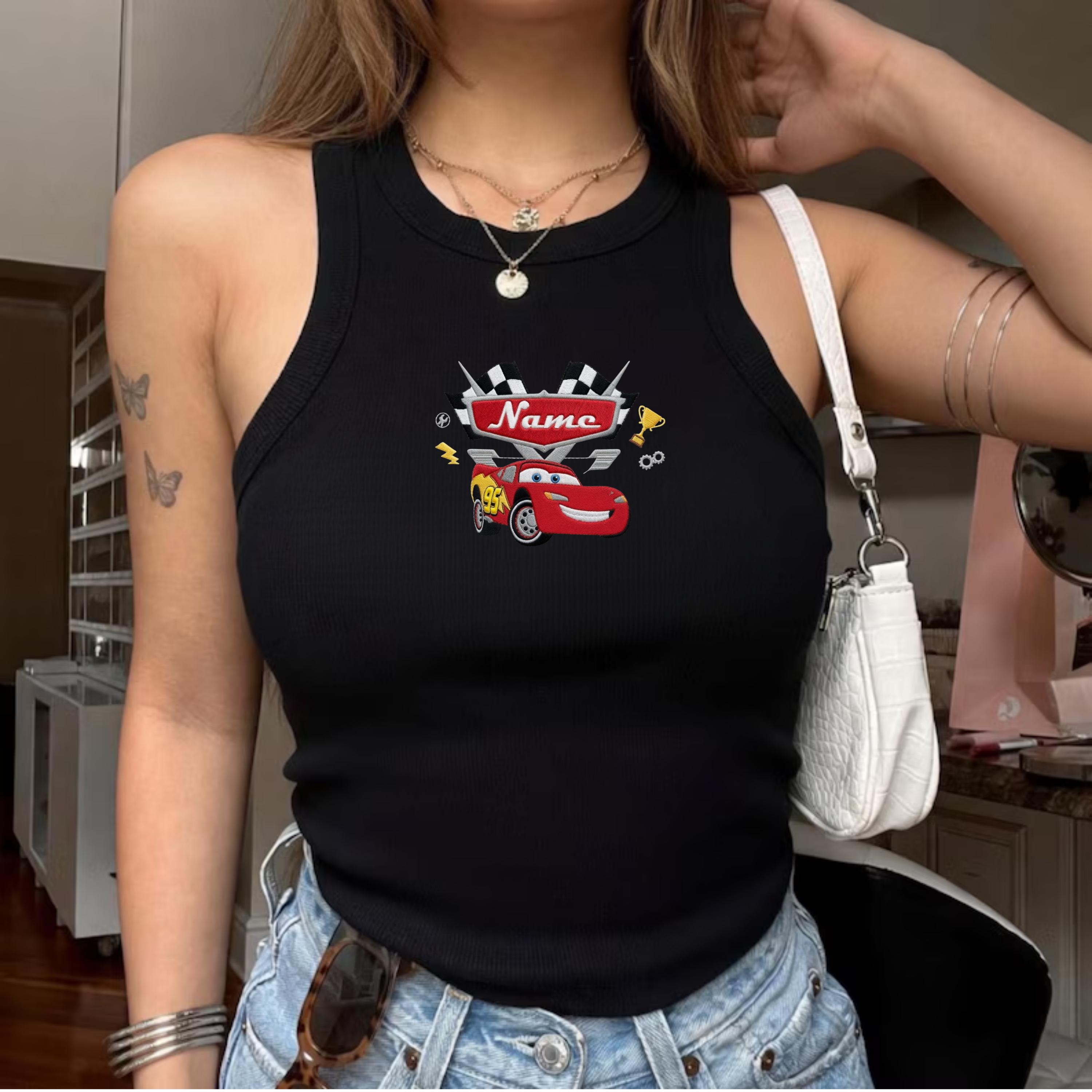 Embroidered Custom Name Pixar Cars Tank Top And Lightning McQueen Mater Baby Tee, Radiator Springs Family Vacation Disneyland Trip Outfit Shirt