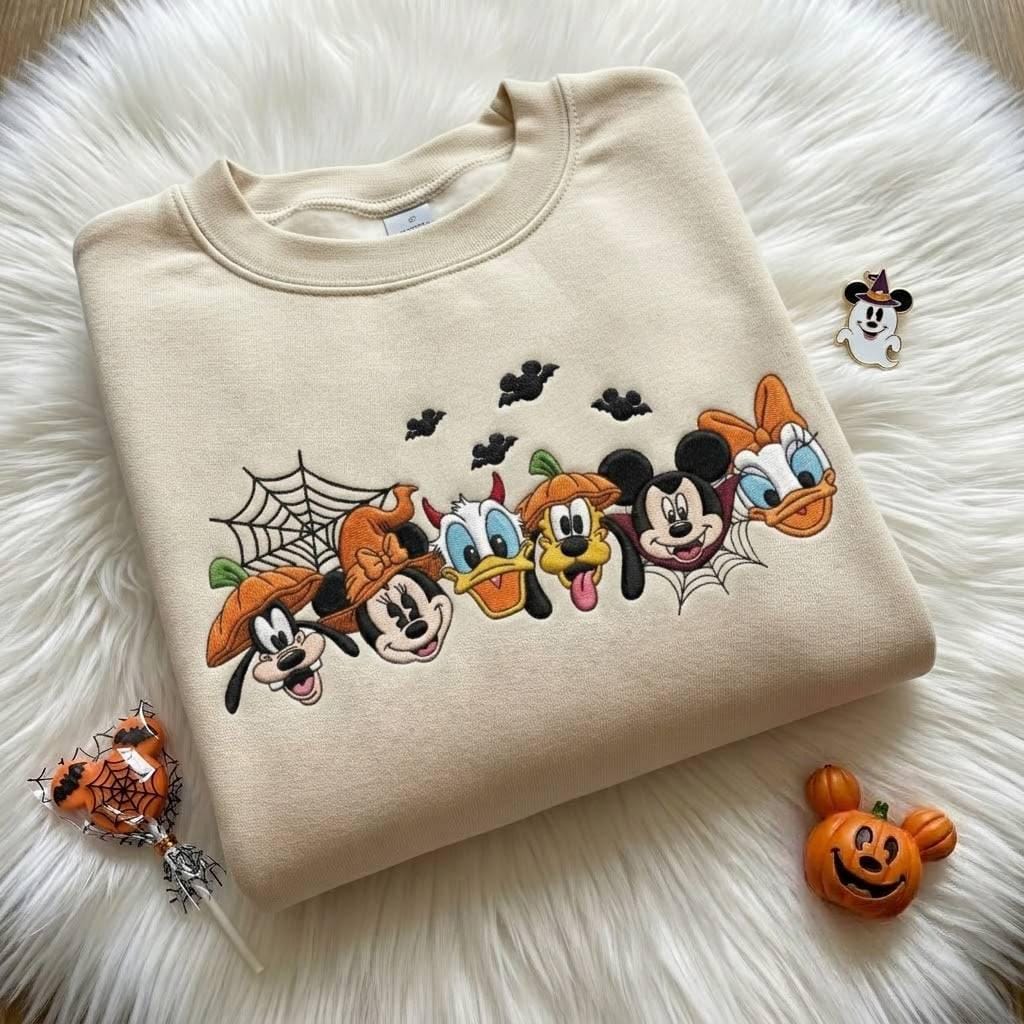 Embroidered Mickey and Friends Halloween Comfort Colors Sweatshirt T-Shirt Not So Scary for Disney WDW Family Trip Outfit