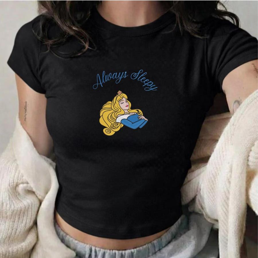Embroidered Always Sleepy Sleeping Beauty Tank Top, Disney Princess Aurora Baby Tee for Magic Kingdom Disneyland Trip Outfit - photo 5