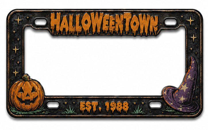 Car Tag Frame For Spooky Car Accessory Gift With Halloween Town License Plate Frame And Spooky Witch Hat Pumpkin Auto Decor - photo 6