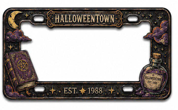 Car Tag Frame For Spooky Car Accessory Gift With Halloween Town License Plate Frame And Spooky Witch Hat Pumpkin Auto Decor - photo 7