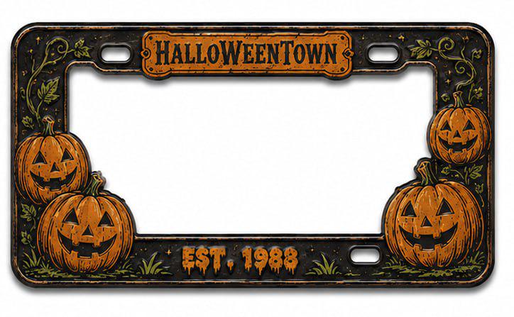 Car Tag Frame For Spooky Car Accessory Gift With Halloween Town License Plate Frame And Spooky Witch Hat Pumpkin Auto Decor - photo 8