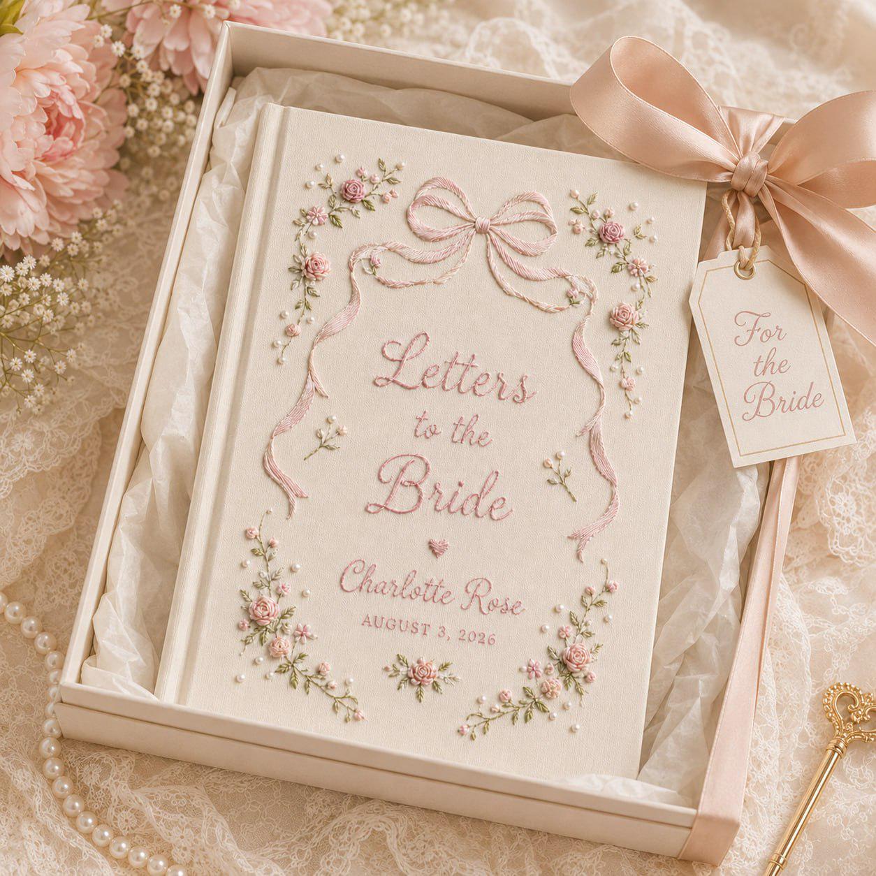 Handmade Embroidered Linen Letters To The Bride Book – Personalized Custom Floral Bridal Shower Album And Wedding Memory Keepsake Gift - photo 2
