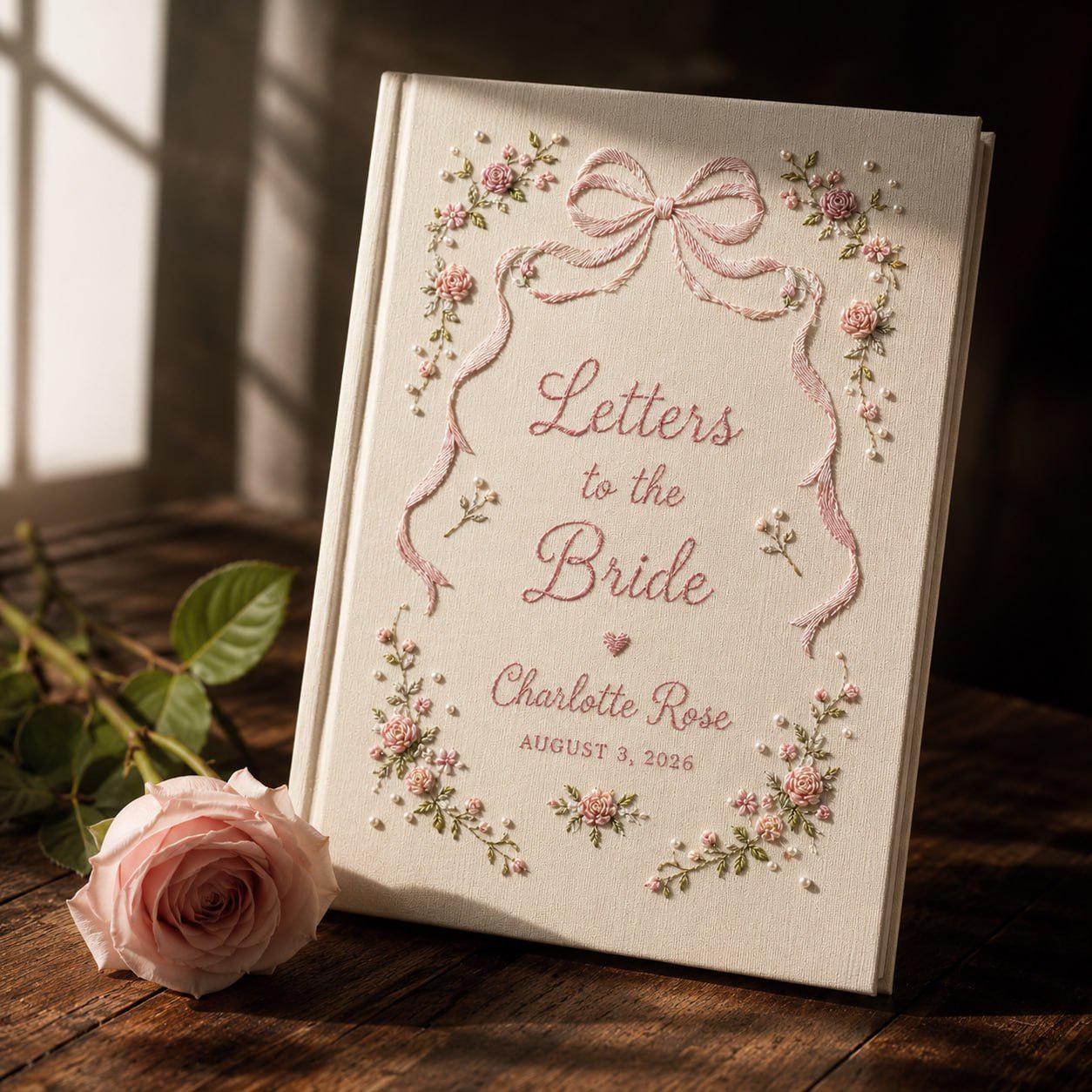 Handmade Embroidered Linen Letters To The Bride Book – Personalized Custom Floral Bridal Shower Album And Wedding Memory Keepsake Gift - photo 3