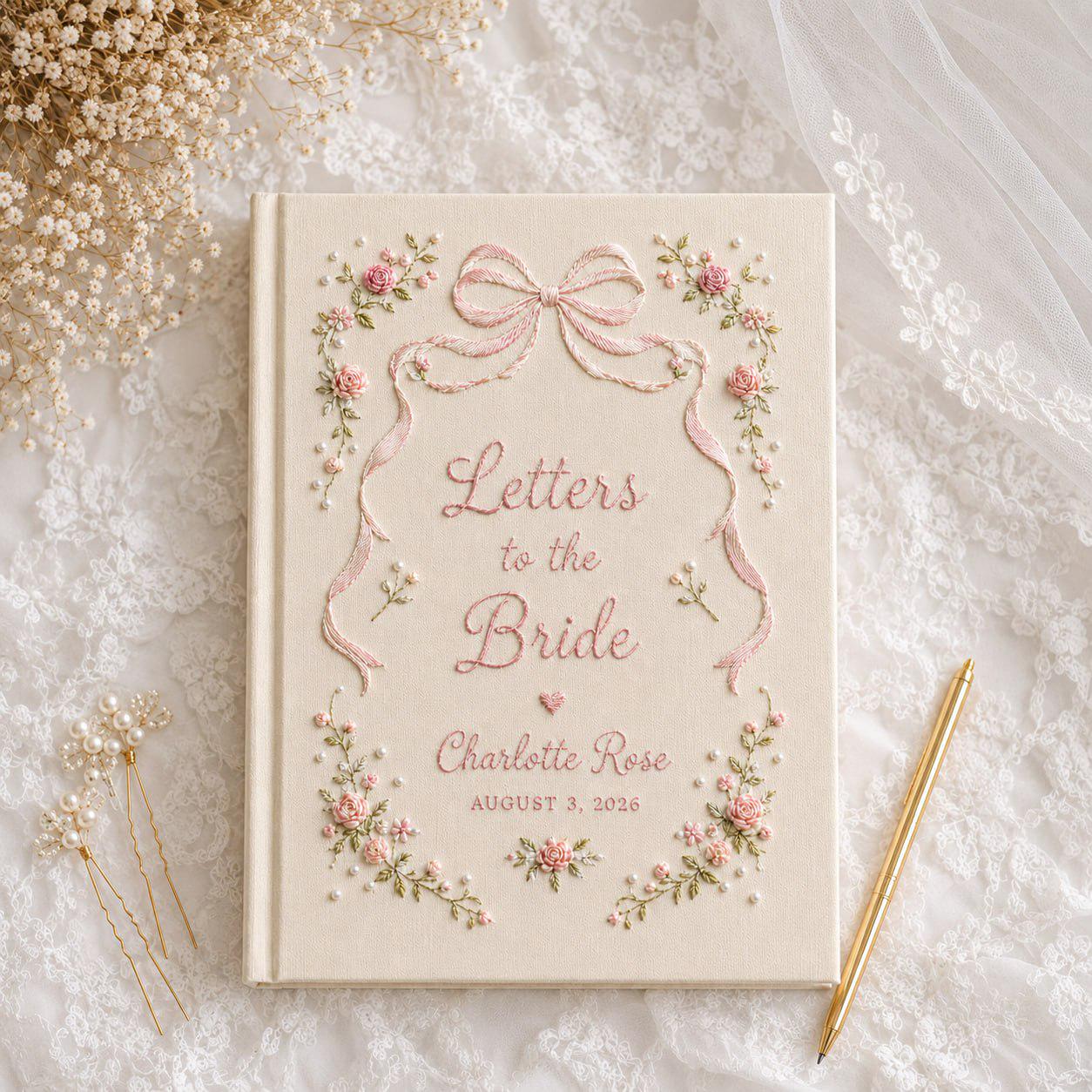 Handmade Embroidered Linen Letters To The Bride Book – Personalized Custom Floral Bridal Shower Album And Wedding Memory Keepsake Gift - photo 7