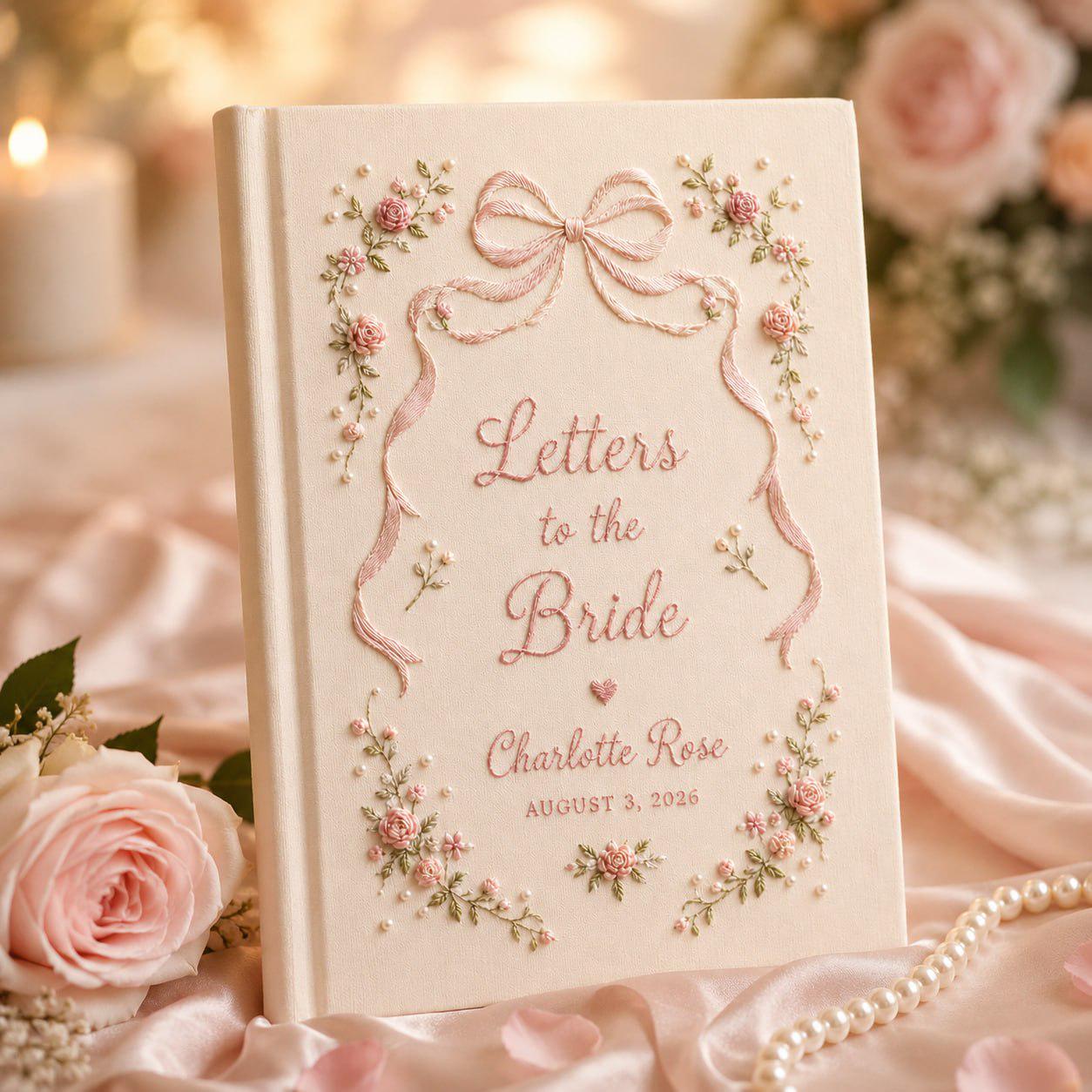 Handmade Embroidered Linen Letters To The Bride Book – Personalized Custom Floral Bridal Shower Album And Wedding Memory Keepsake Gift - photo 8