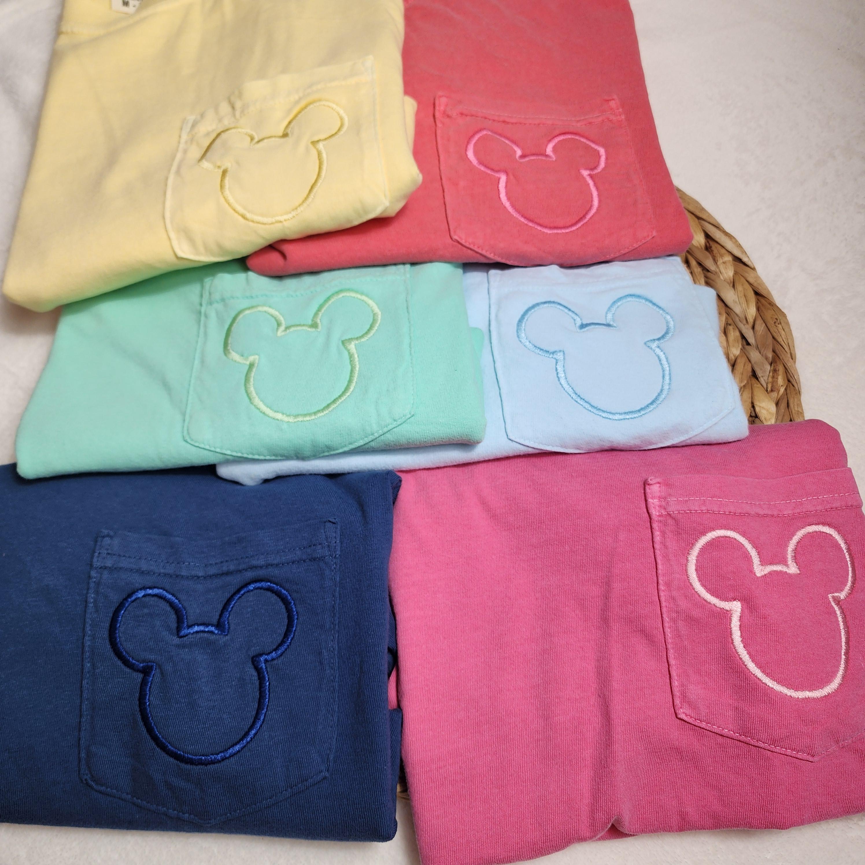 Pocket Mickey Mouse Embroidered Comfort Colors Unisex T-Shirt With Simple Outline for Women and Men on WDW Magic Kingdom Vacation - photo 6