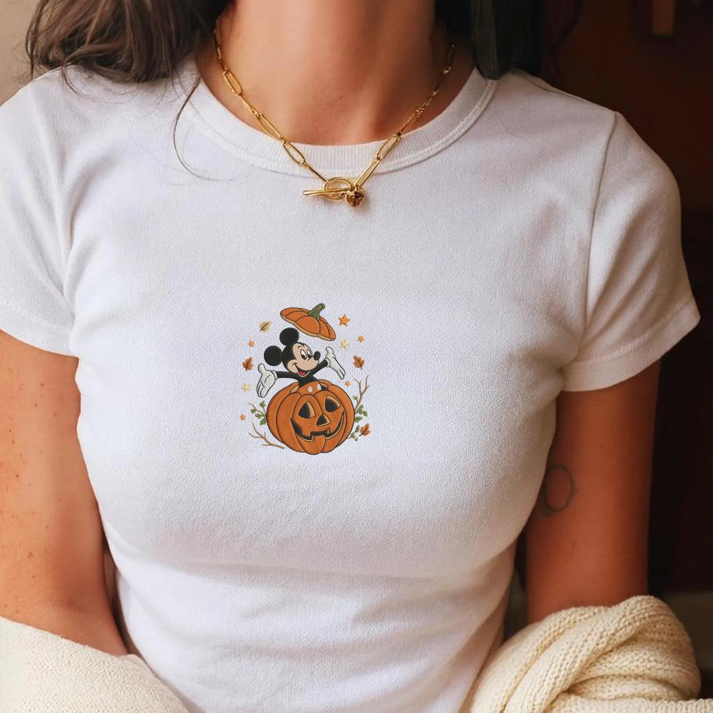 Embroidered Mickey and Friends Autumn Pumpkin Tank Top and Boxy Tee With Fall Vibes for Disney Halloween Trip Shirt