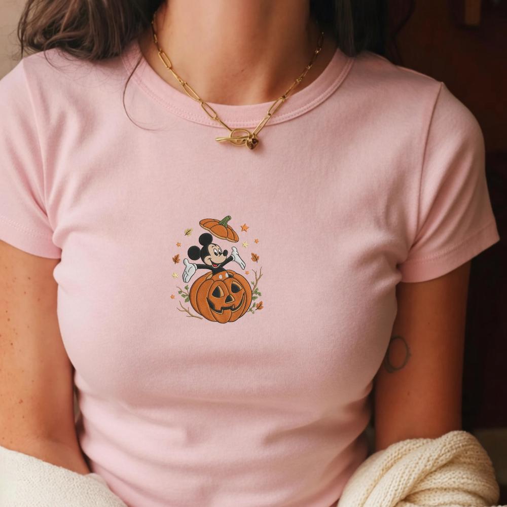 Embroidered Mickey and Friends Autumn Pumpkin Tank Top and Boxy Tee With Fall Vibes for Disney Halloween Trip Shirt - photo 3