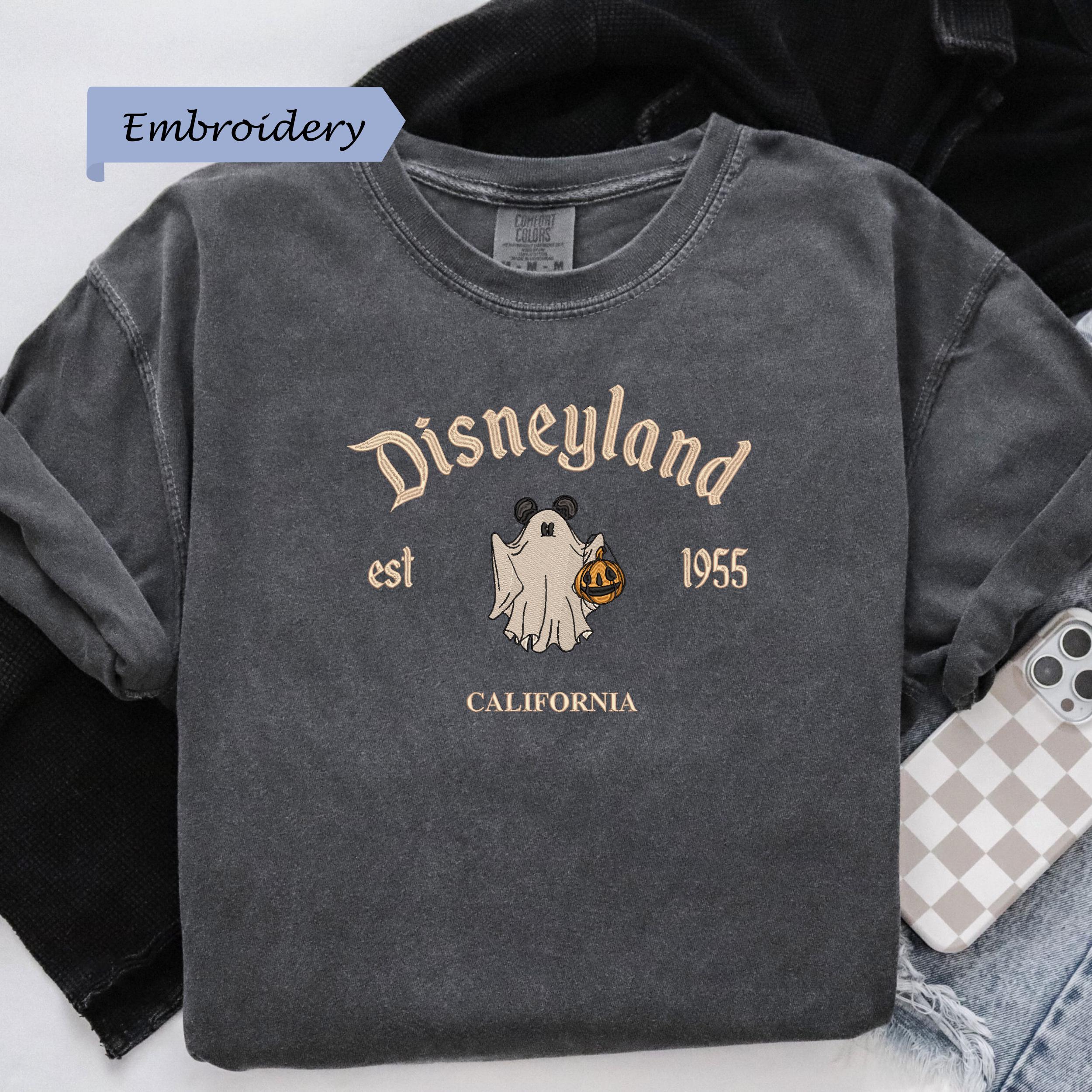 Disneyland Ghost Embroidered Comfort Colors Shirt With Halloween Mickey Pumpkin Tee for Vintage Fall Disney Gift