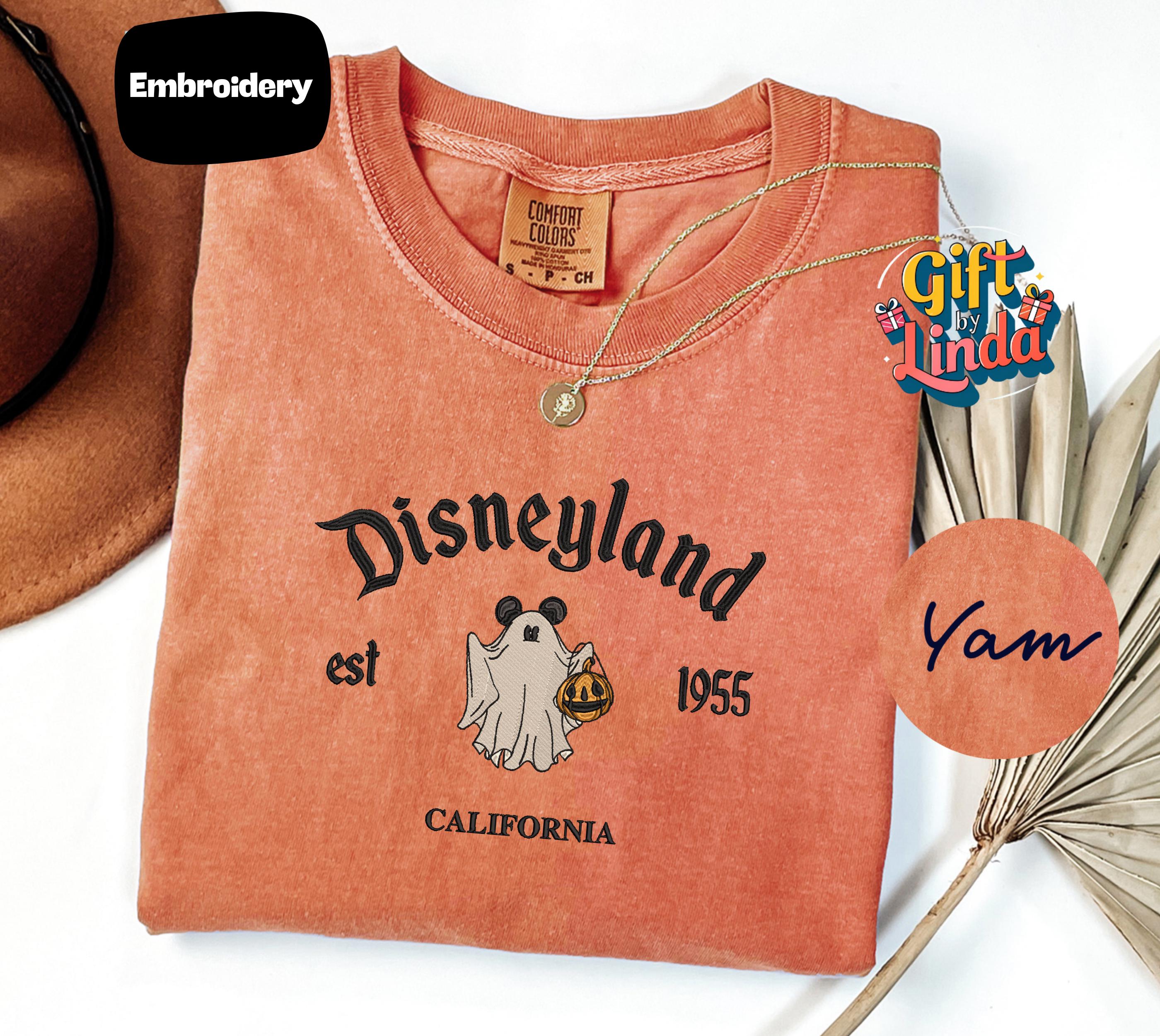 Disneyland Est 1955 Embroidered Ghost Mickey Comfort Colors Tee Shirt for Cute Halloween Disney Vacation Gift