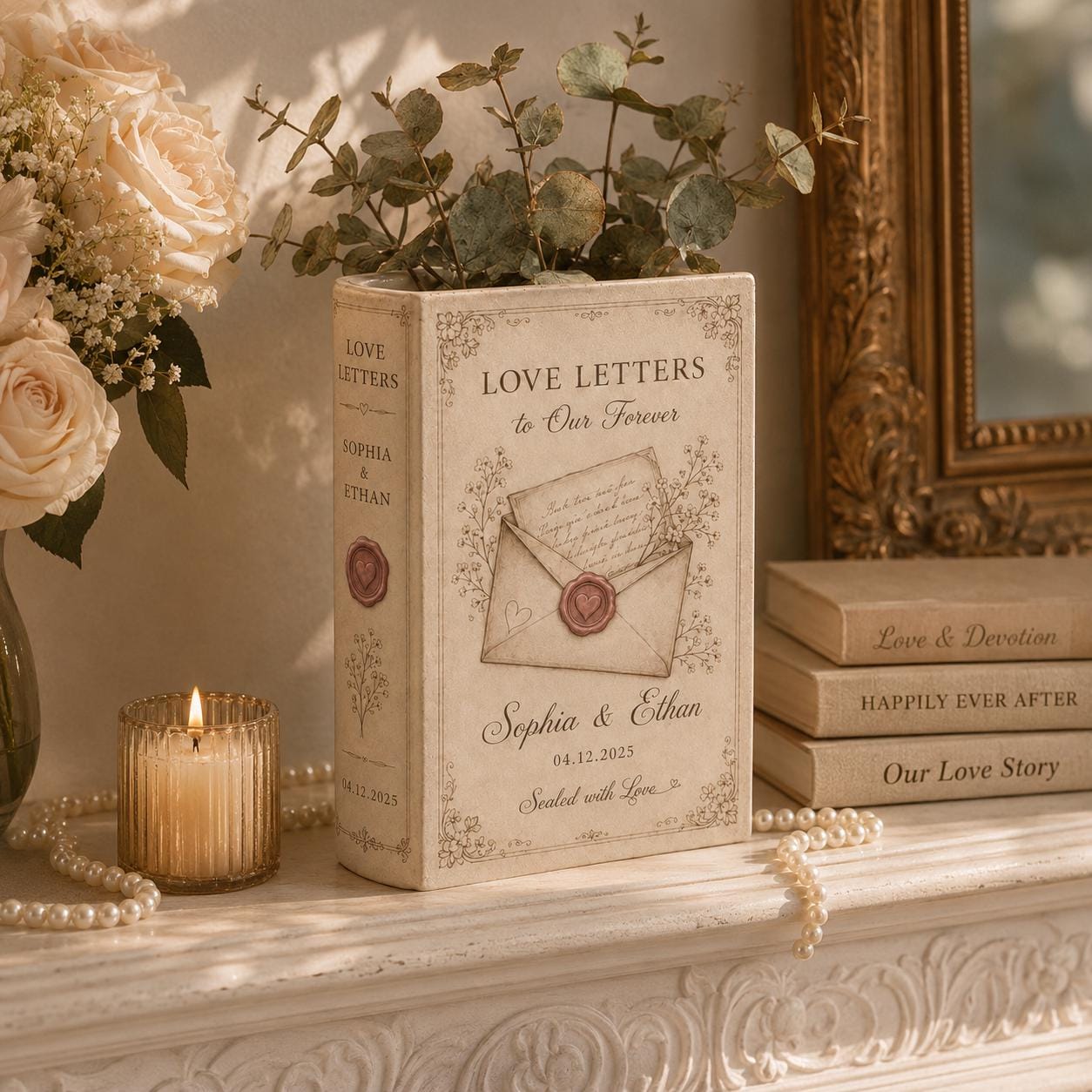 Personalized Custom Ceramic Book Flower Vase – Wedding Gift For Couple, Engagement Gift And Bridal Shower Decor