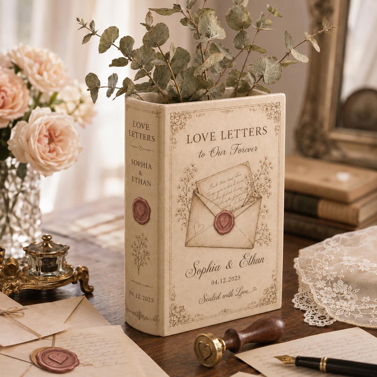 Personalized Custom Ceramic Book Flower Vase – Wedding Gift For Couple, Engagement Gift And Bridal Shower Decor - photo 2