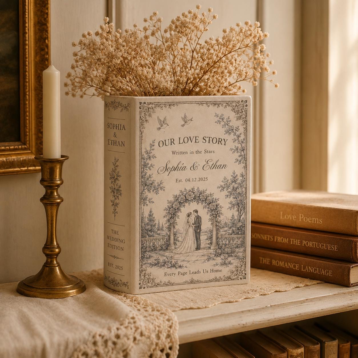 Personalized Our Love Story Custom Ceramic Book Vase – Wedding Gift For Couple, Engagement Present And Bridal Decor - photo 2