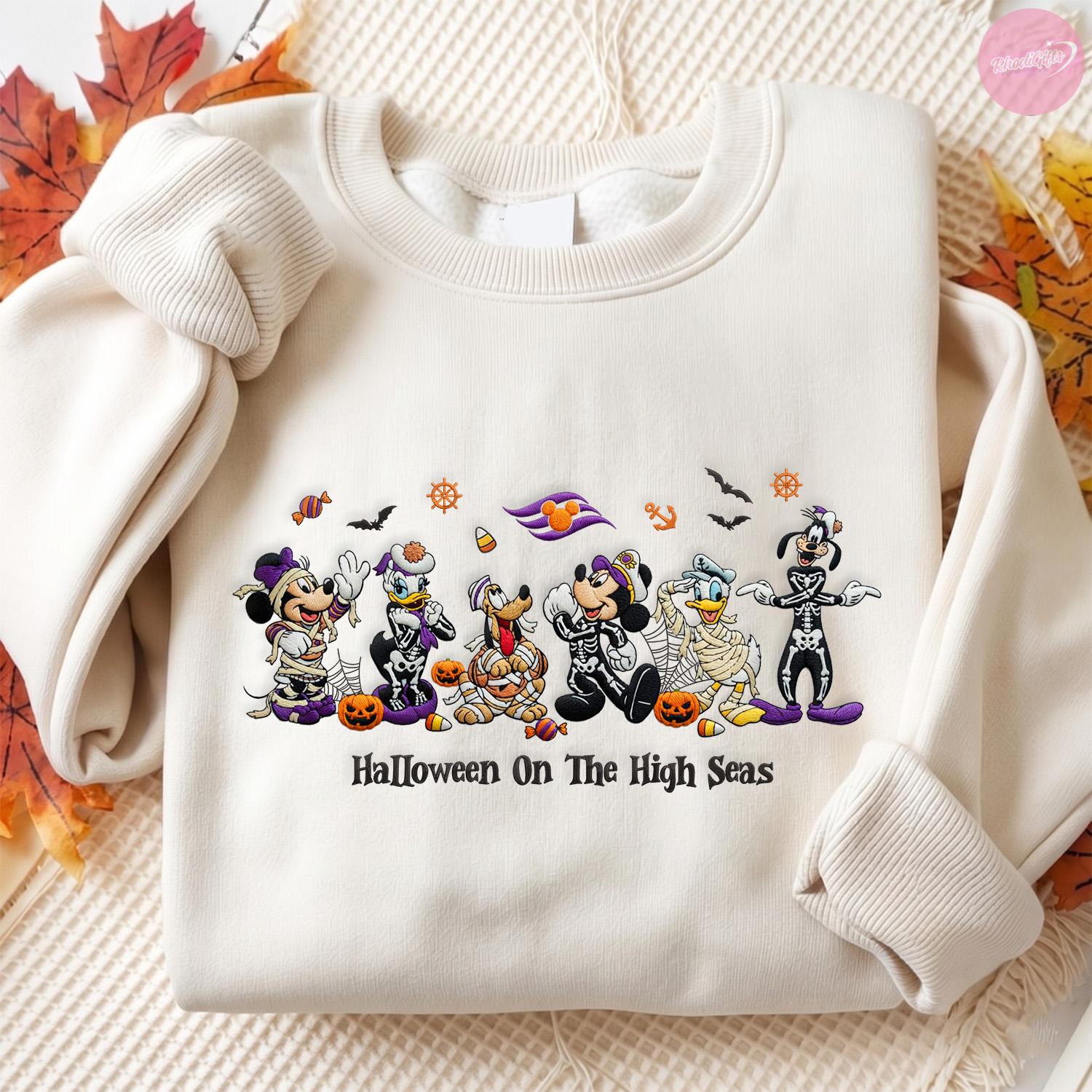 Embroidered Halloween on the High Seas T-Shirt Hoodie Sweatshirt With Mickey and Friends for Family Cruise Trip Tee